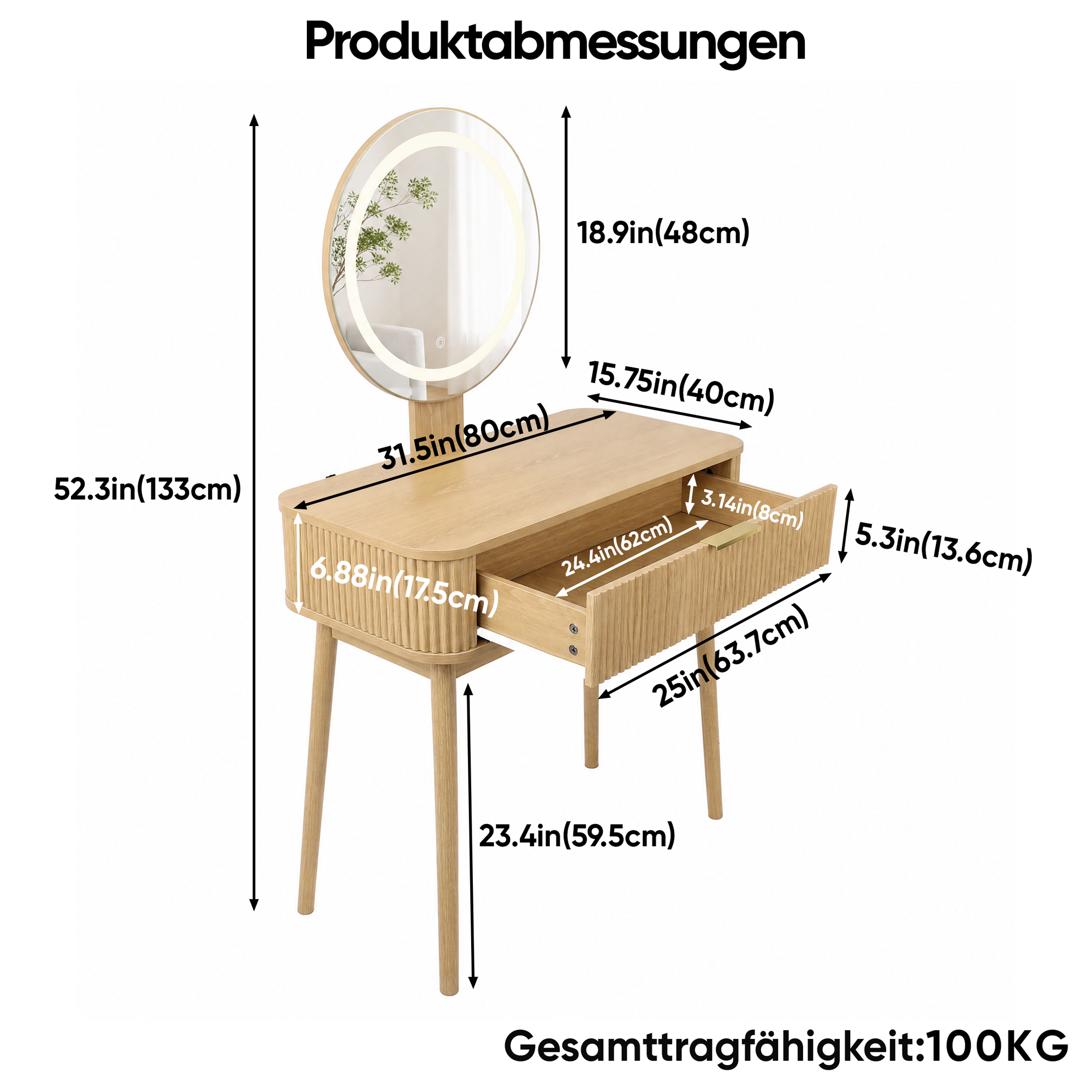 Dimensions du coiffeuse