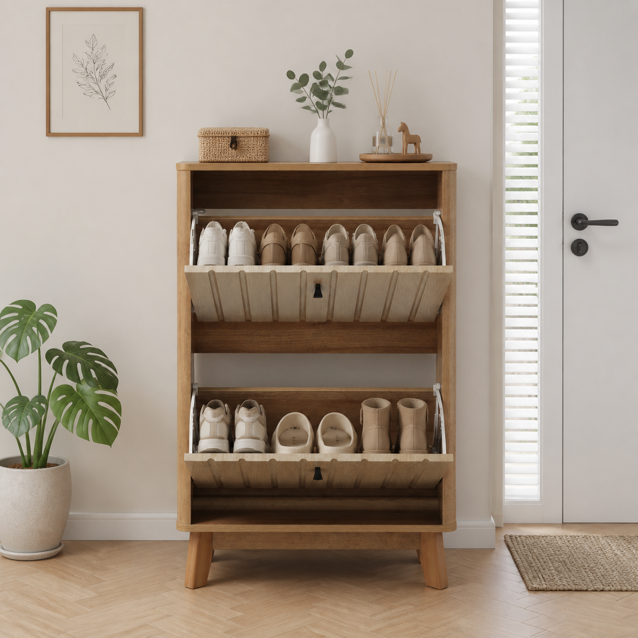 Meuble de rangement, structure pliante, 60 x 24 x 94 cm, panneaux de particules et bois, chêne - vue 4