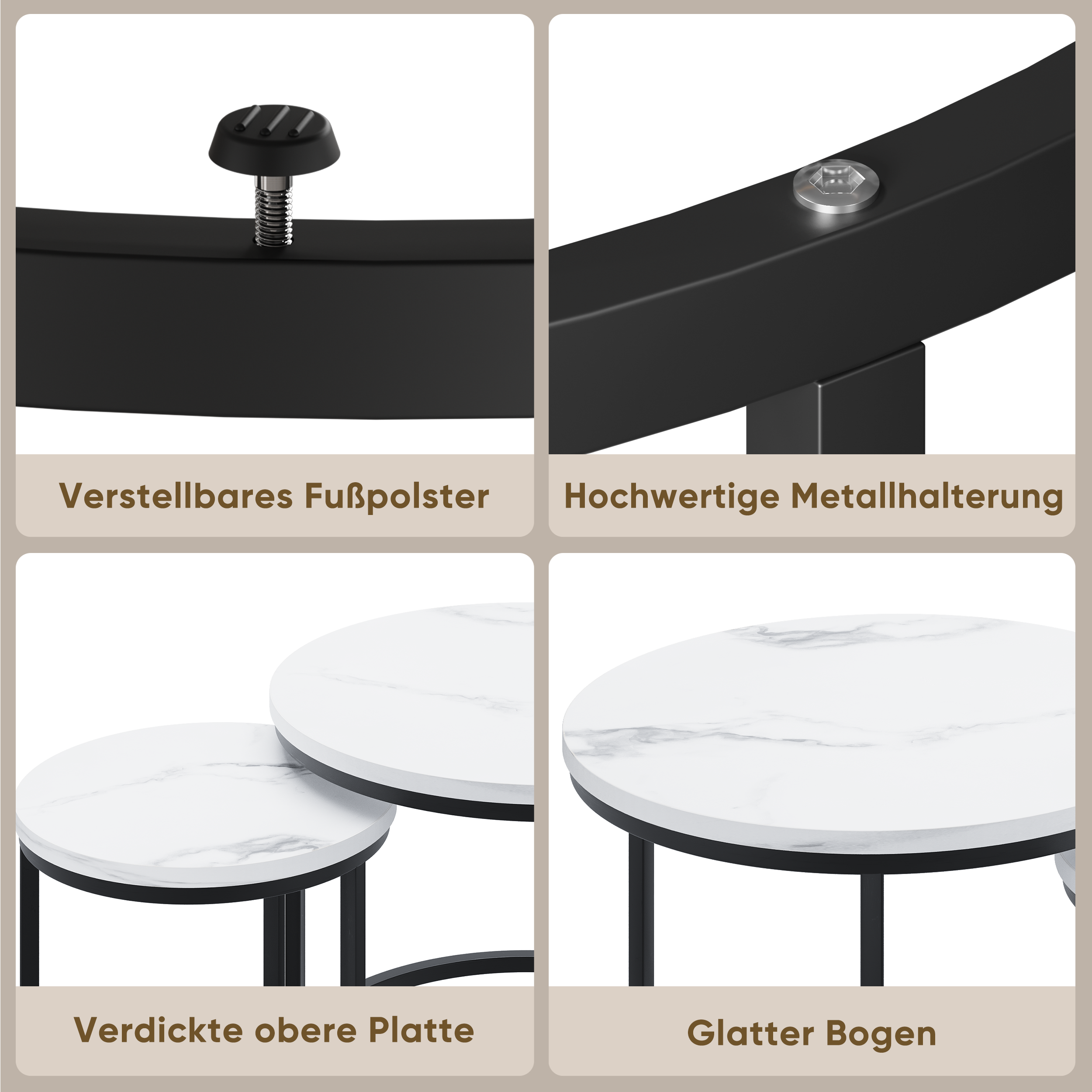 Tables gigognes rondes design moderne, cadre métal noir mat, plateau aspect bois, ensemble grande et petite table, gain de place, pour salon style industriel et minimaliste, utilisation multifonctionnelle - image 2