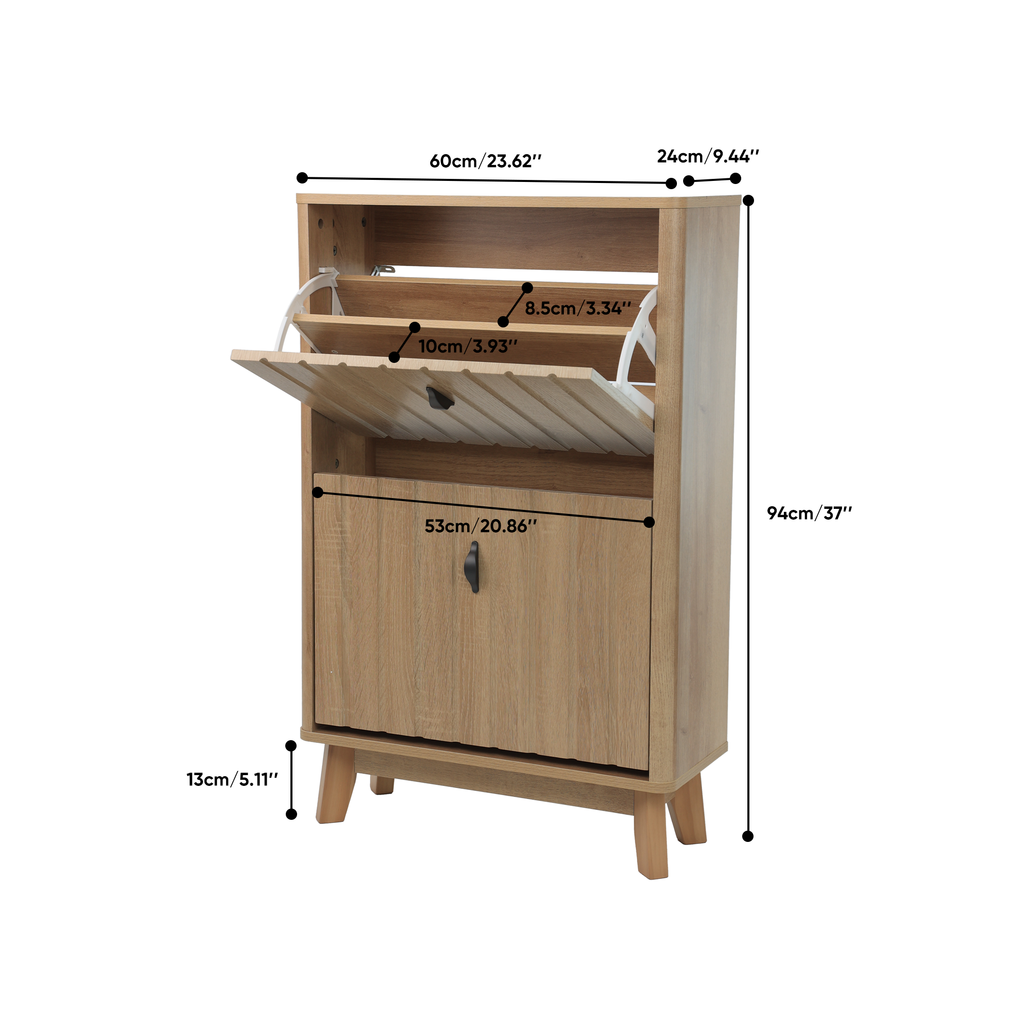 Meuble de rangement, structure pliante, 60 x 24 x 94 cm, panneaux de particules et bois, chêne - vue 2