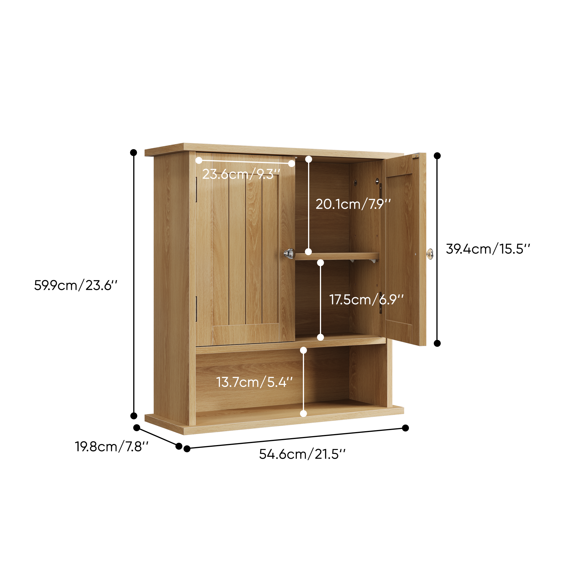 Meuble de salle de bains, 50 x 20 x 60 cm, MDF, marron - vue 4