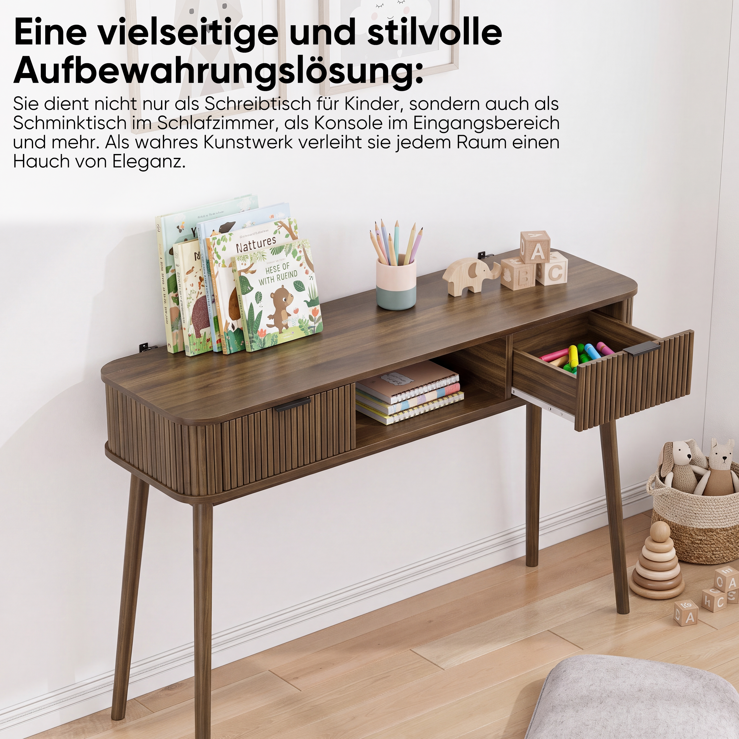 Bureau, avec tiroirs, 120 x 35 x 77,6 cm, panneaux de particules et MDF, noyer - vue 8