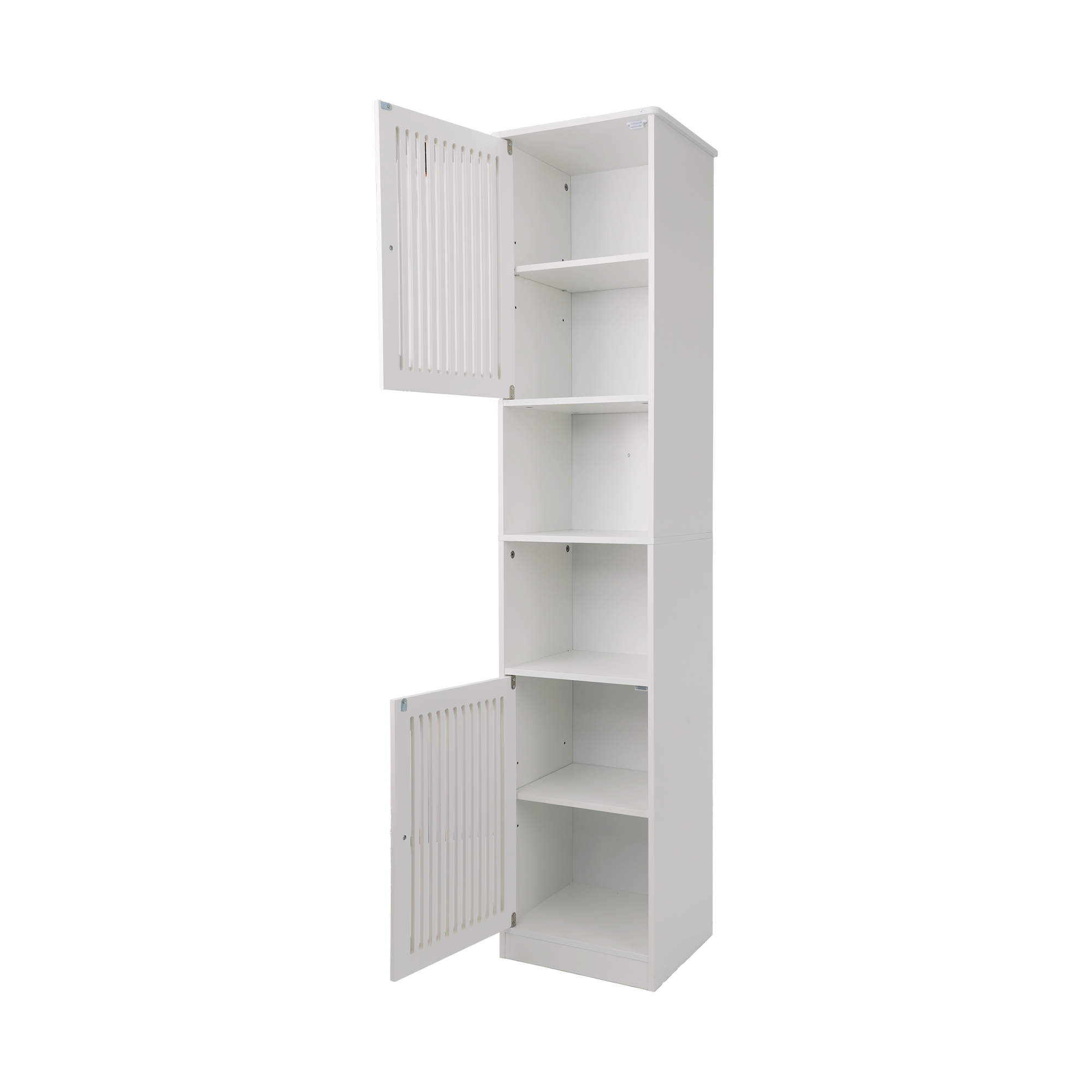 Meuble de salle de bains 36 x 30 x 163 cm, façade à lamelles, étagères réglables, MDF et panneaux de particules, Blanc - vue complémentaire