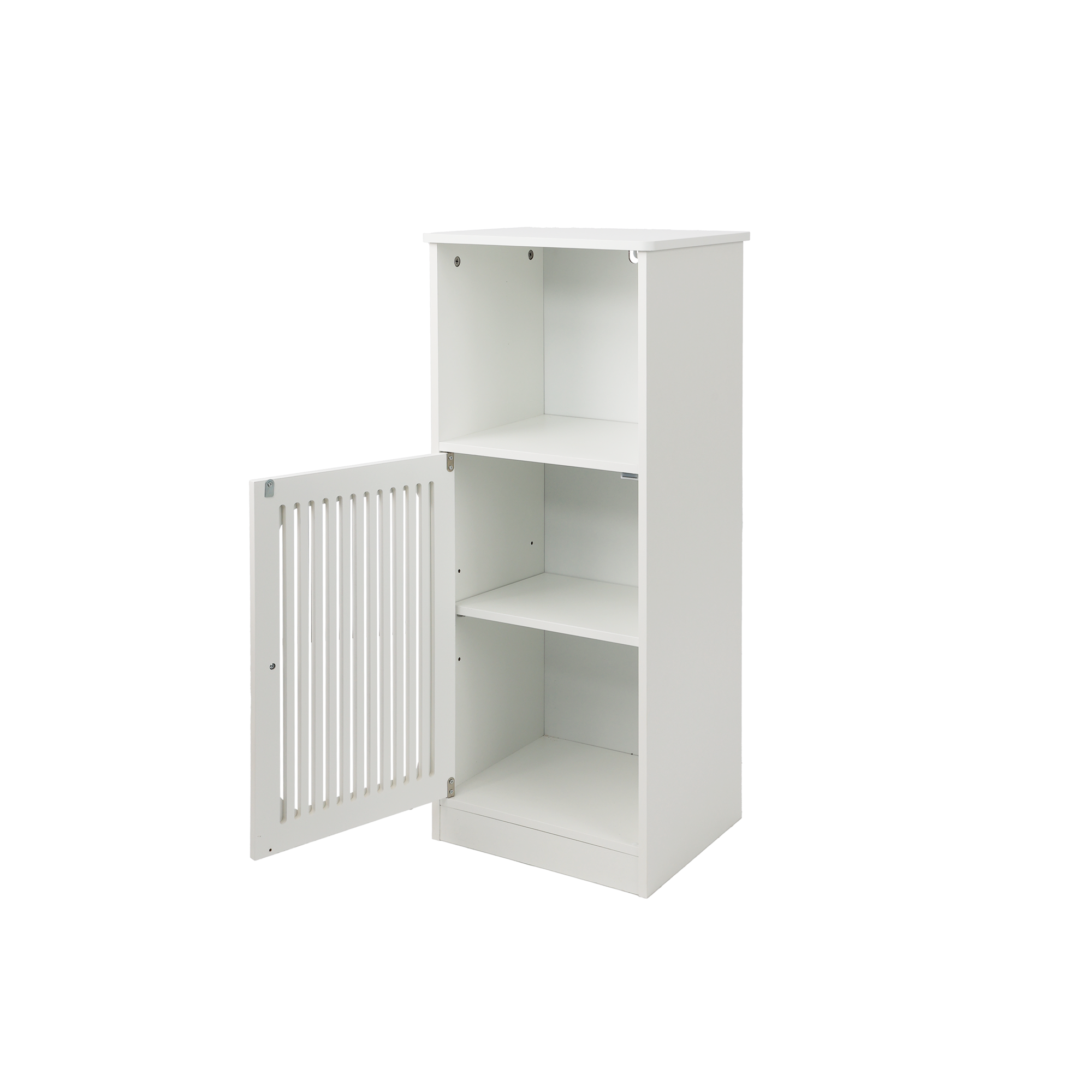 Meuble de salle de bains 36 x 30 x 86 cm, façade à lamelles, étagères réglables, MDF et panneaux de particules, Blanc - vue complémentaire