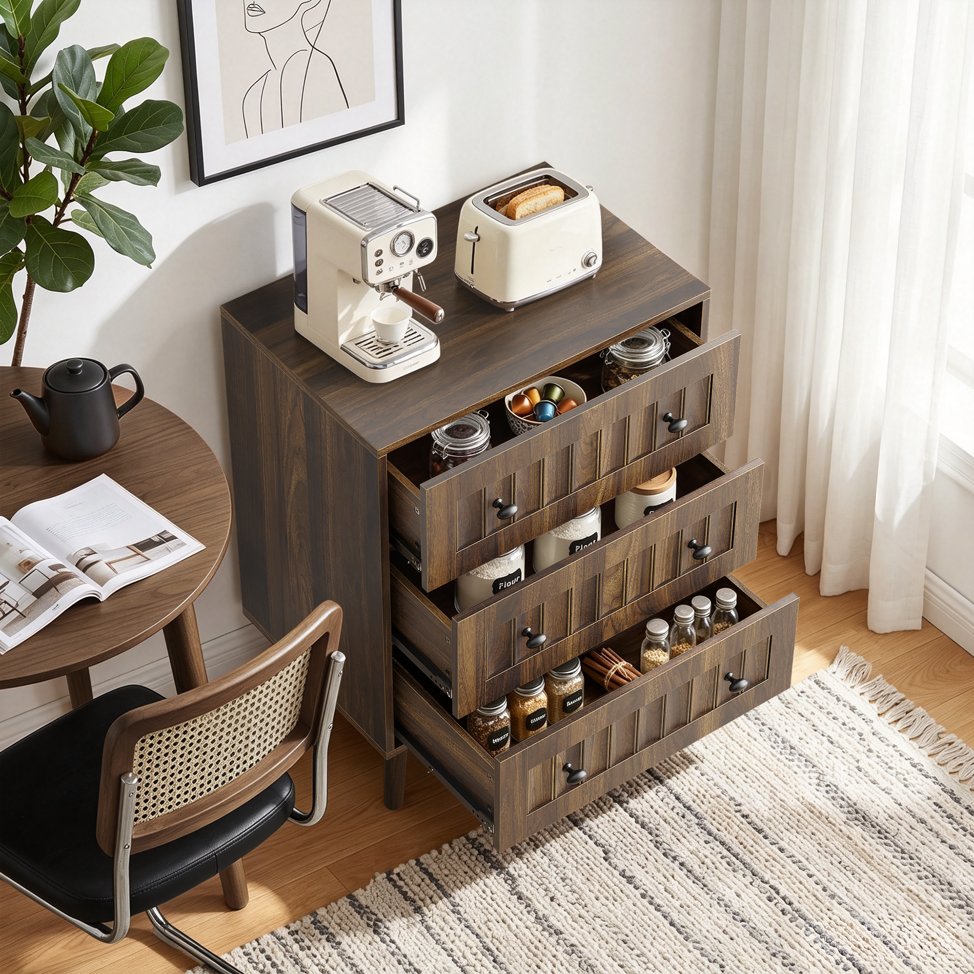 Armoire-penderie, avec tiroirs, 60 x 40 x 78 cm, bois et MDF, noyer - vue 4