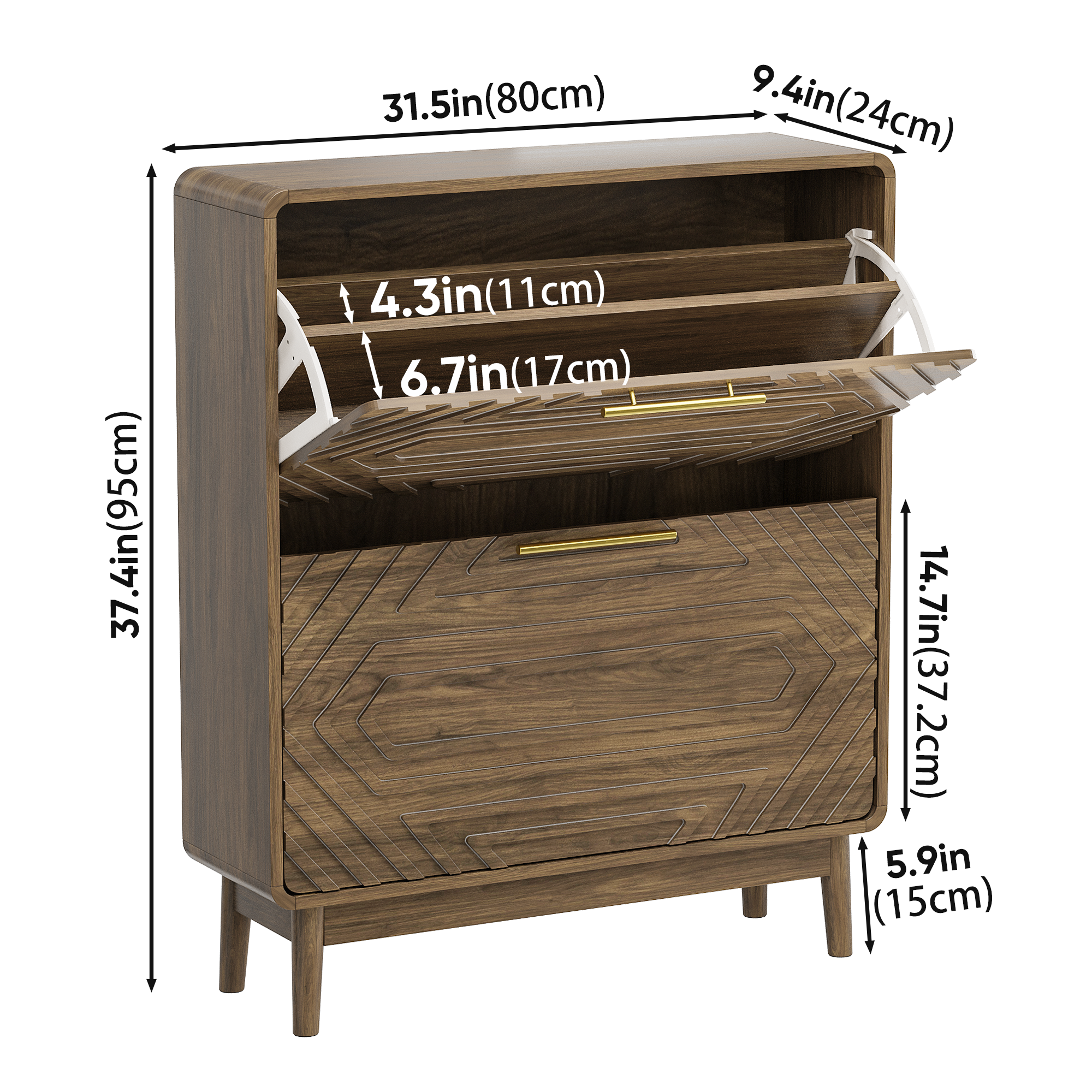 Meuble à chaussures, structure pliante, rangement intégré, avec tiroirs, 80 x 24 x 95 cm, bois et MDF, noyer - vue 2