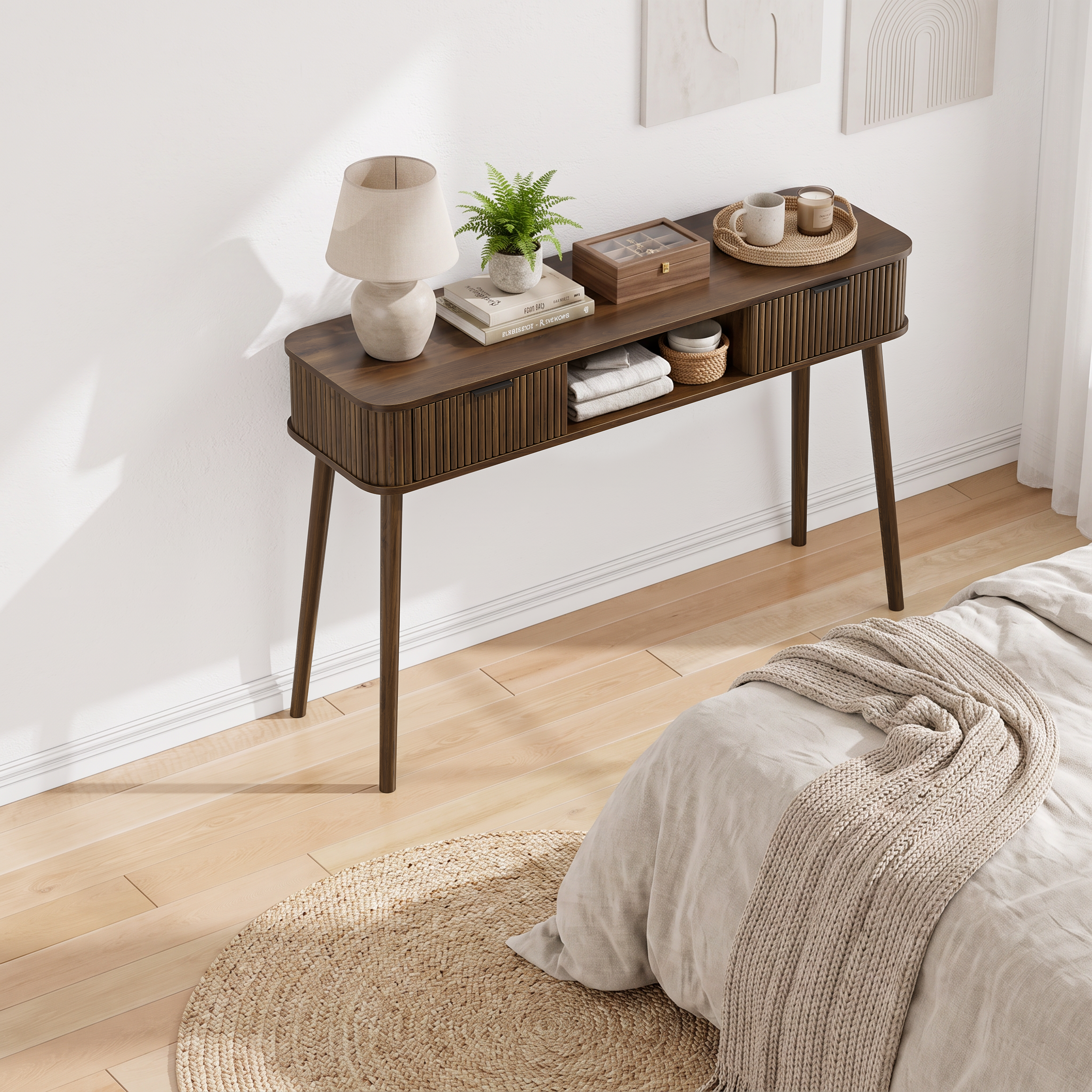 Bureau, avec tiroirs, 120 x 35 x 77,6 cm, panneaux de particules et MDF, noyer - vue 4