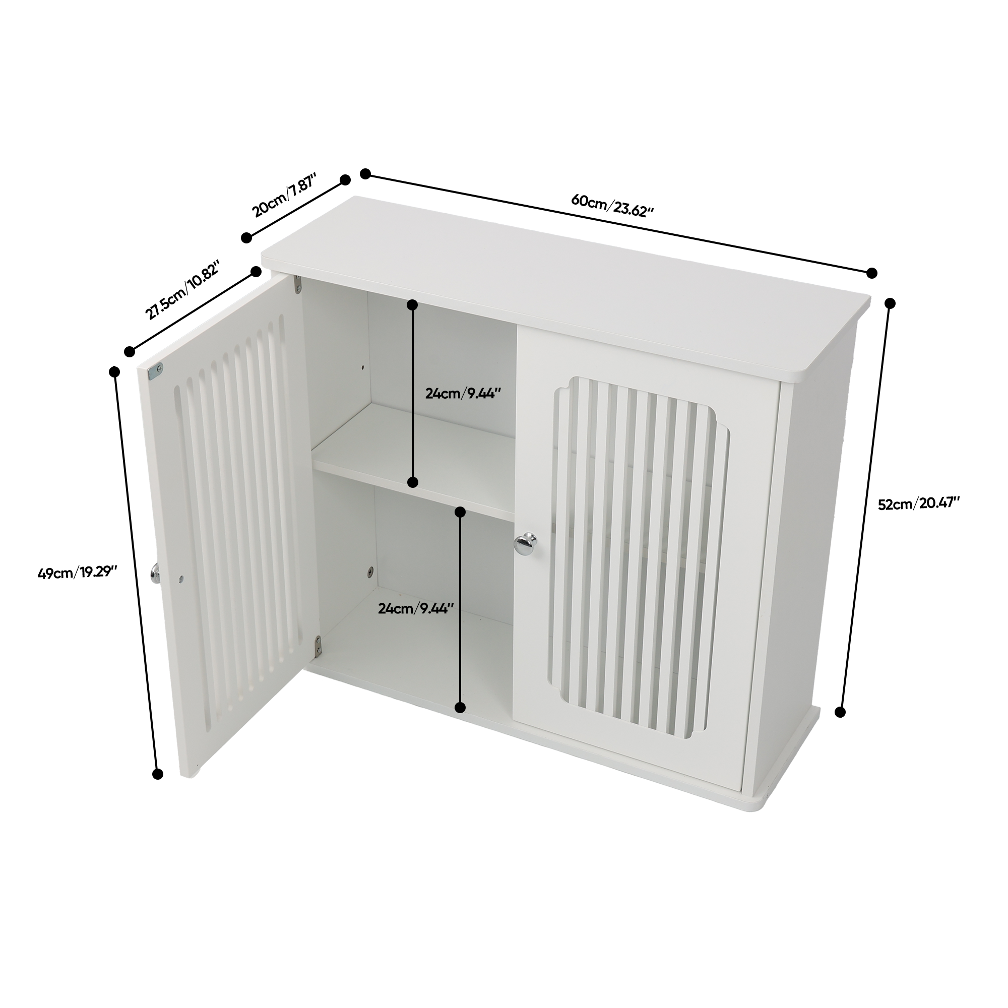 Meuble de rangement de salle de bains, 60 x 20 x 52 cm, panneaux de particules et MDF, blanc - vue 2