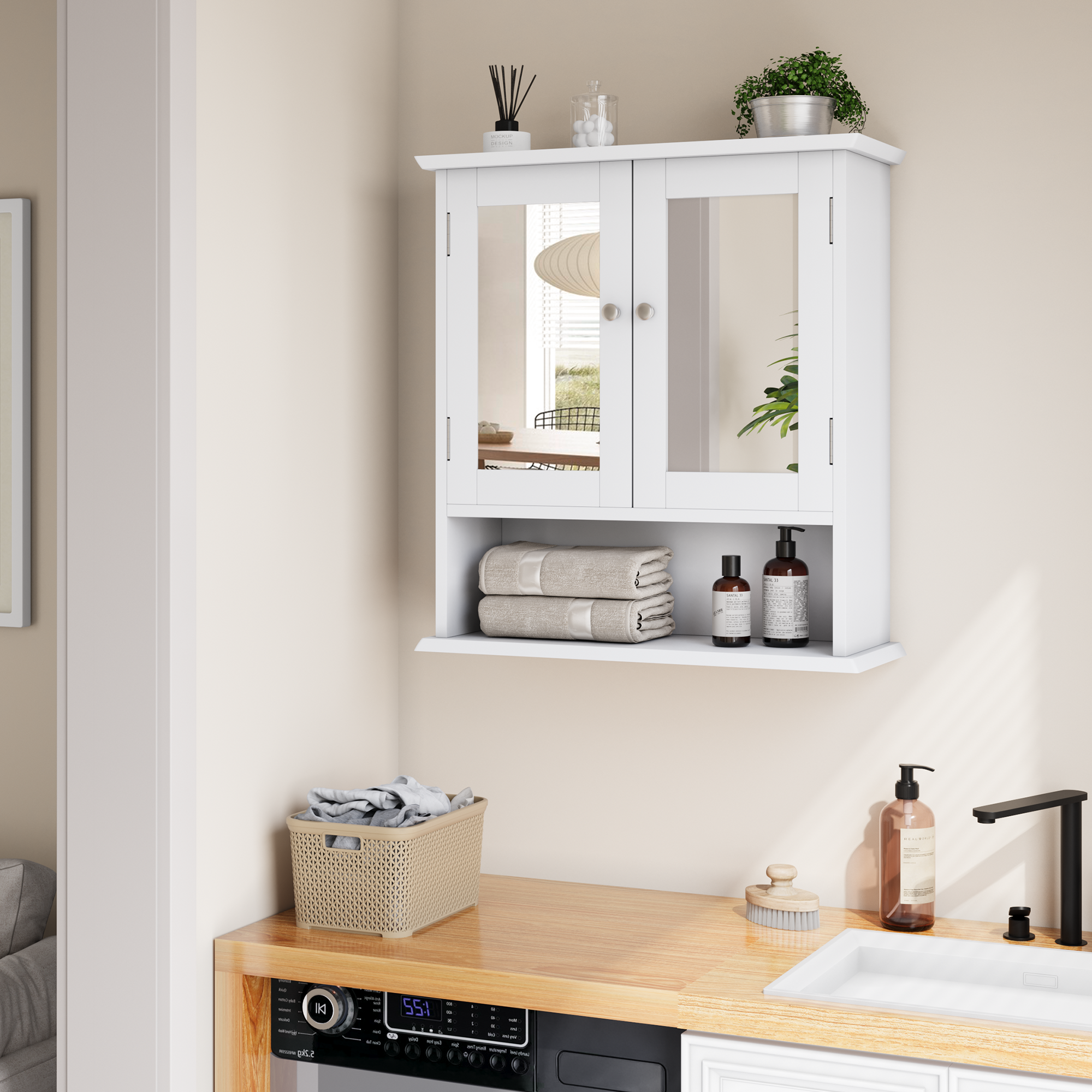 Badezimmerschrank mit Spiegel, weißer Arzneischran