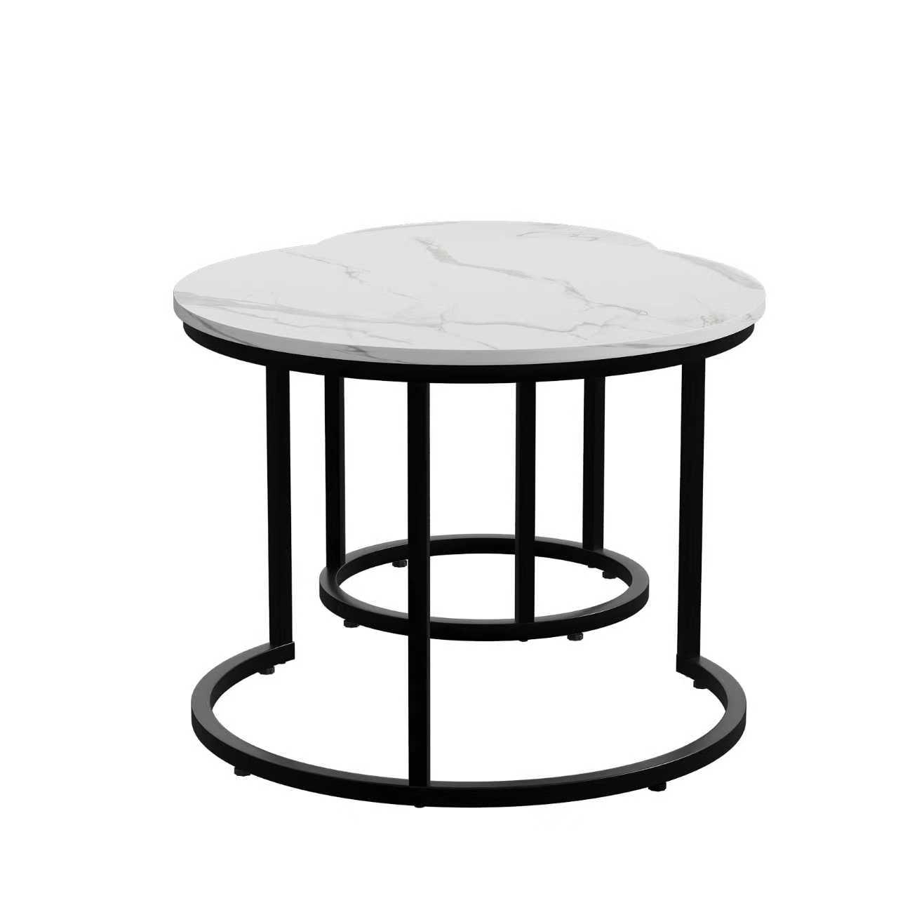 Tables gigognes rondes design moderne, cadre métal noir mat, plateau aspect bois, ensemble grande et petite table, gain de place, pour salon style industriel et minimaliste, utilisation multifonctionnelle - image 5