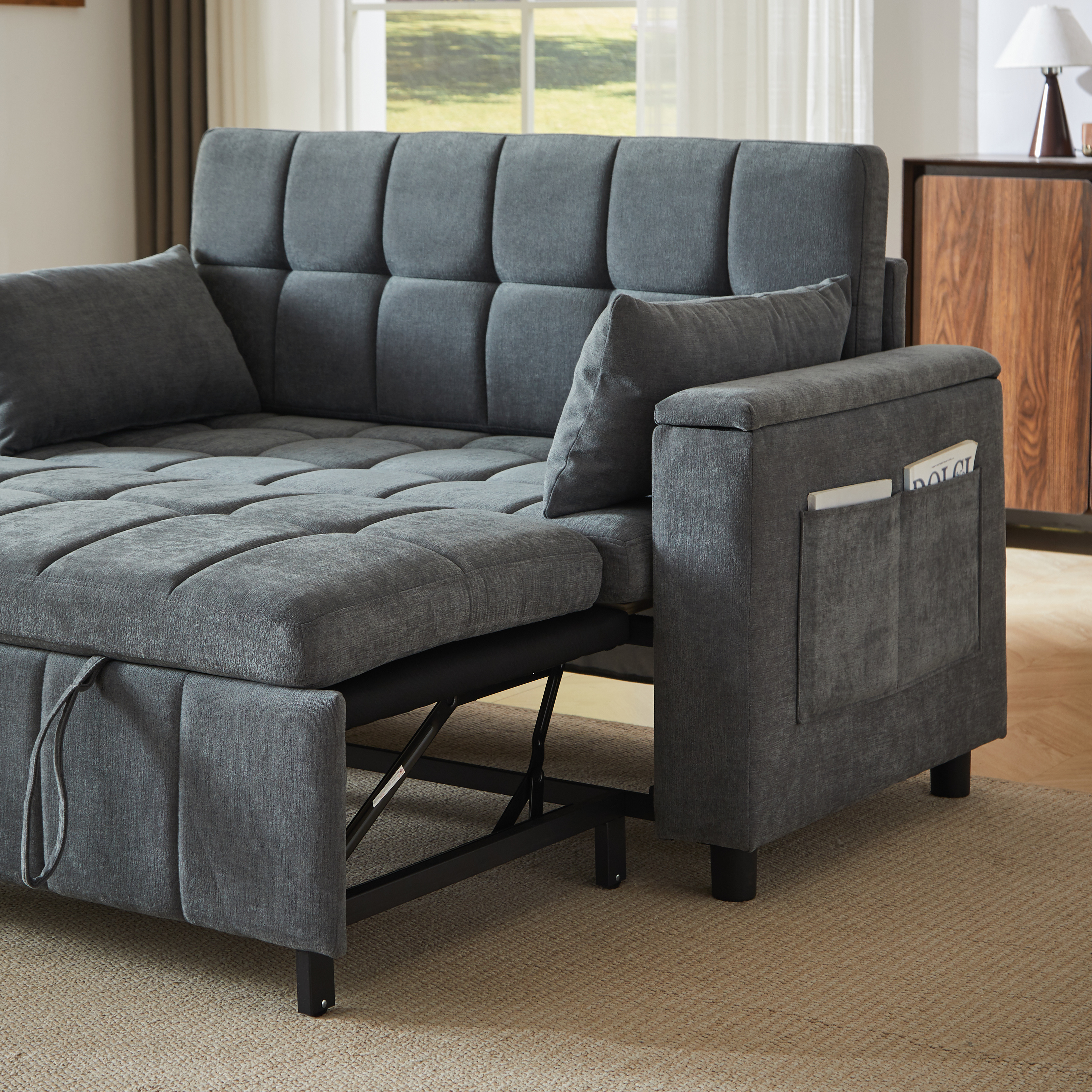 Canapé convertible 2 places 148,6 x 81,3 x 86,4 cm, avec rangement, Chenille, gris foncé - points forts 1