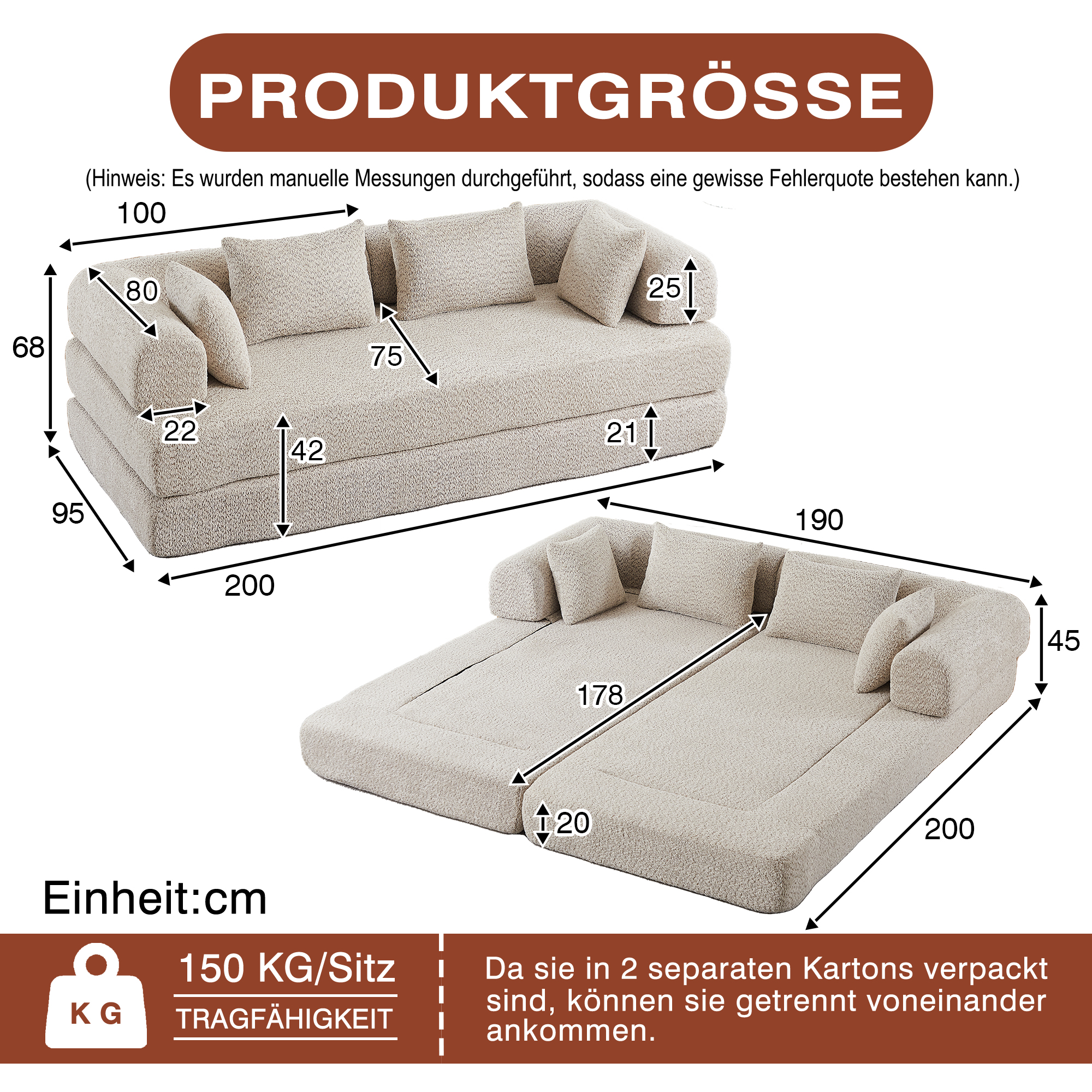 Différentes configurations du canapé modulable 4-en-1 en chenille Beige