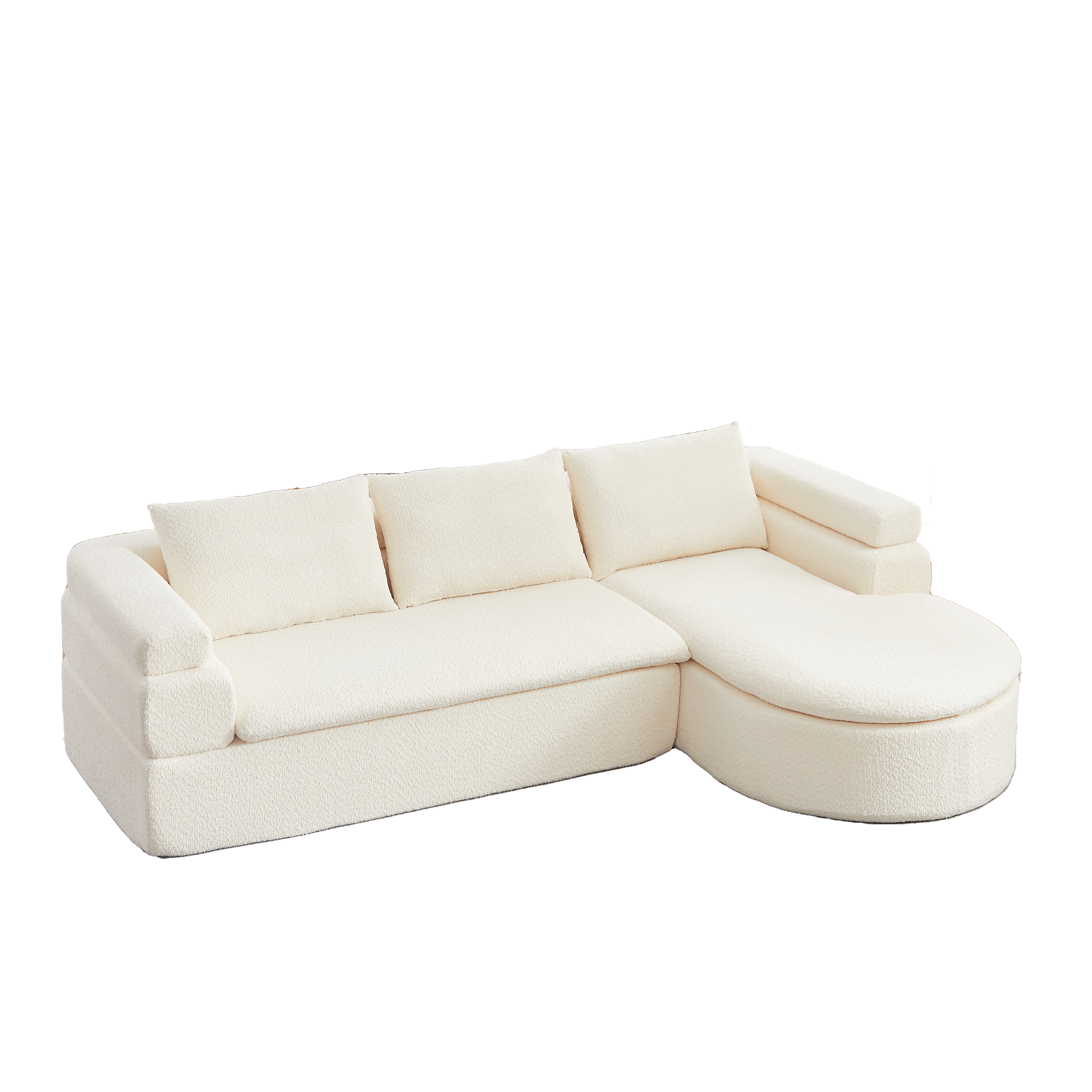 Canapé d’angle modulable en L 3 places, Chenille, beige - vue complémentaire 1