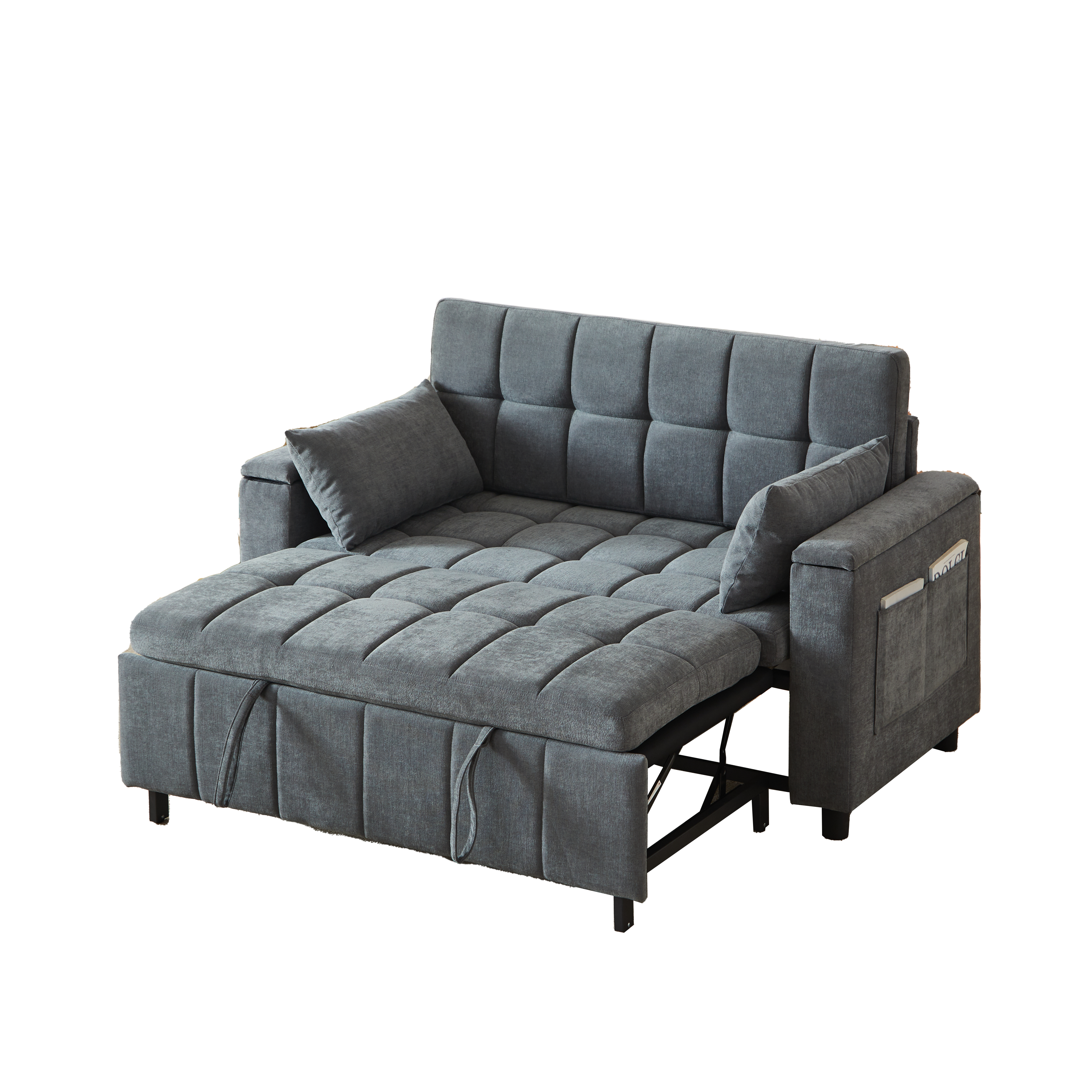 Canapé convertible 2 places 148,6 x 81,3 x 86,4 cm, avec rangement, Chenille, gris foncé - vue complémentaire 1