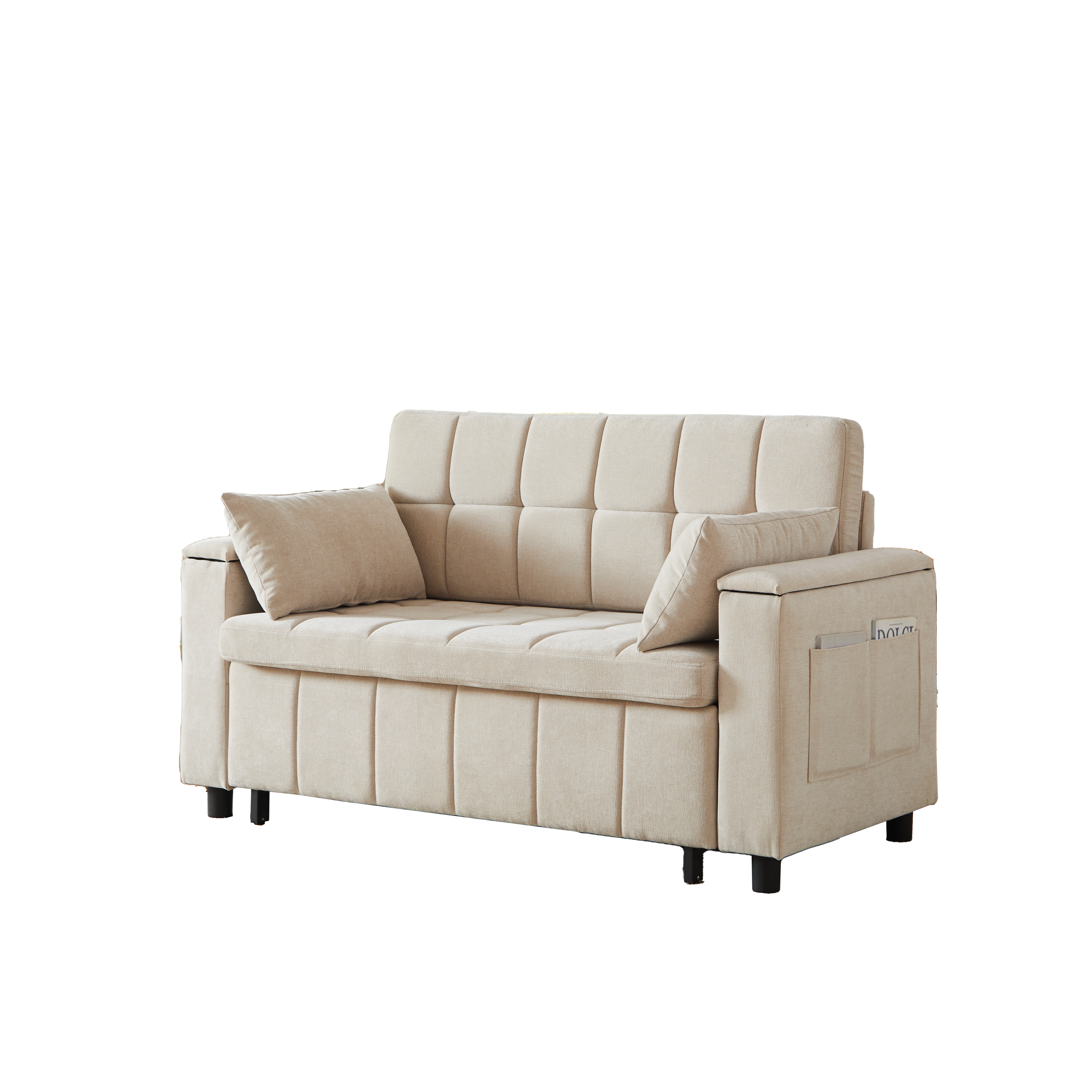 Canapé convertible 2 places 148,6 x 81,3 x 86,4 cm, avec rangement, Chenille, beige - vue complémentaire 1