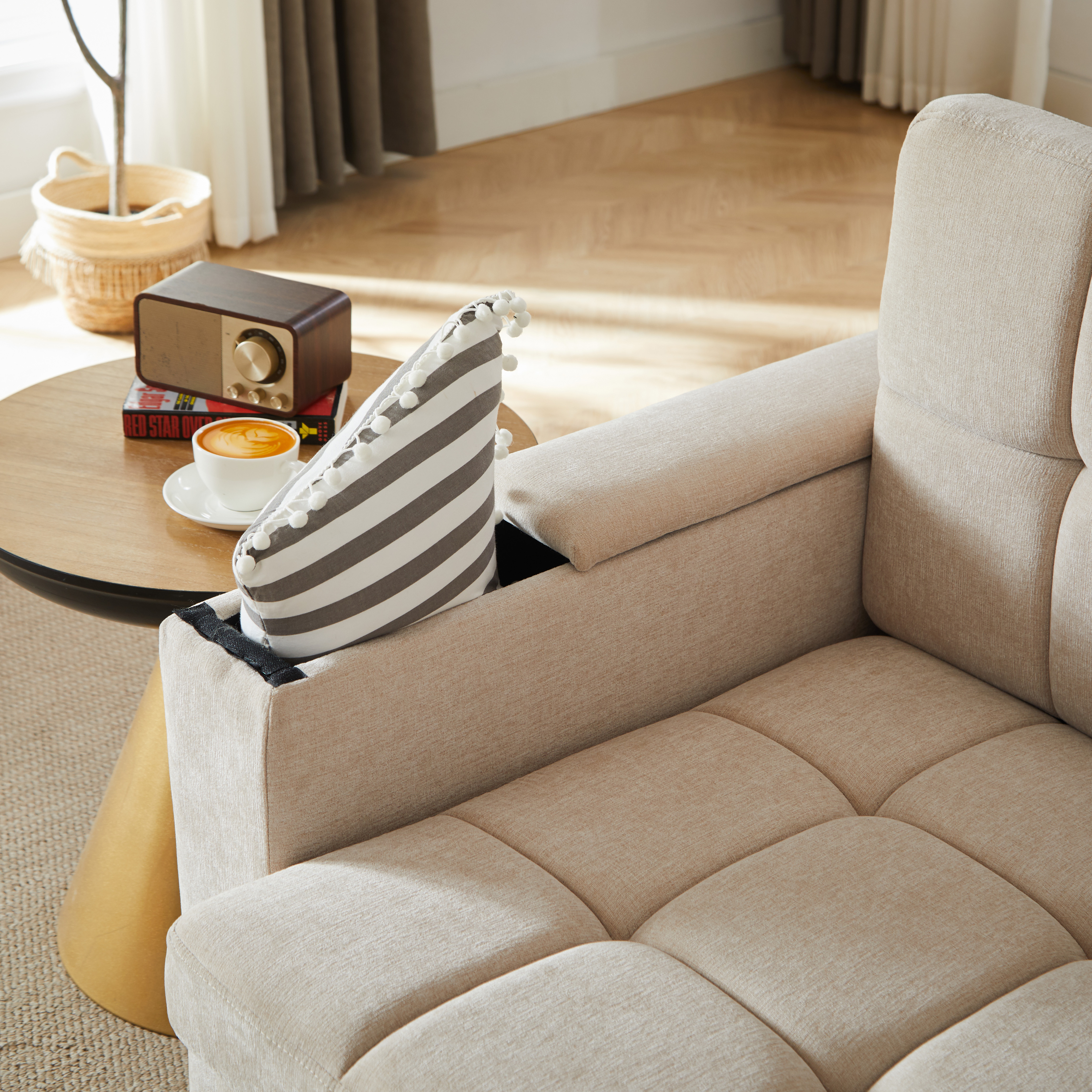 Canapé convertible 2 places 148,6 x 81,3 x 86,4 cm, avec rangement, Chenille, beige - points forts 1