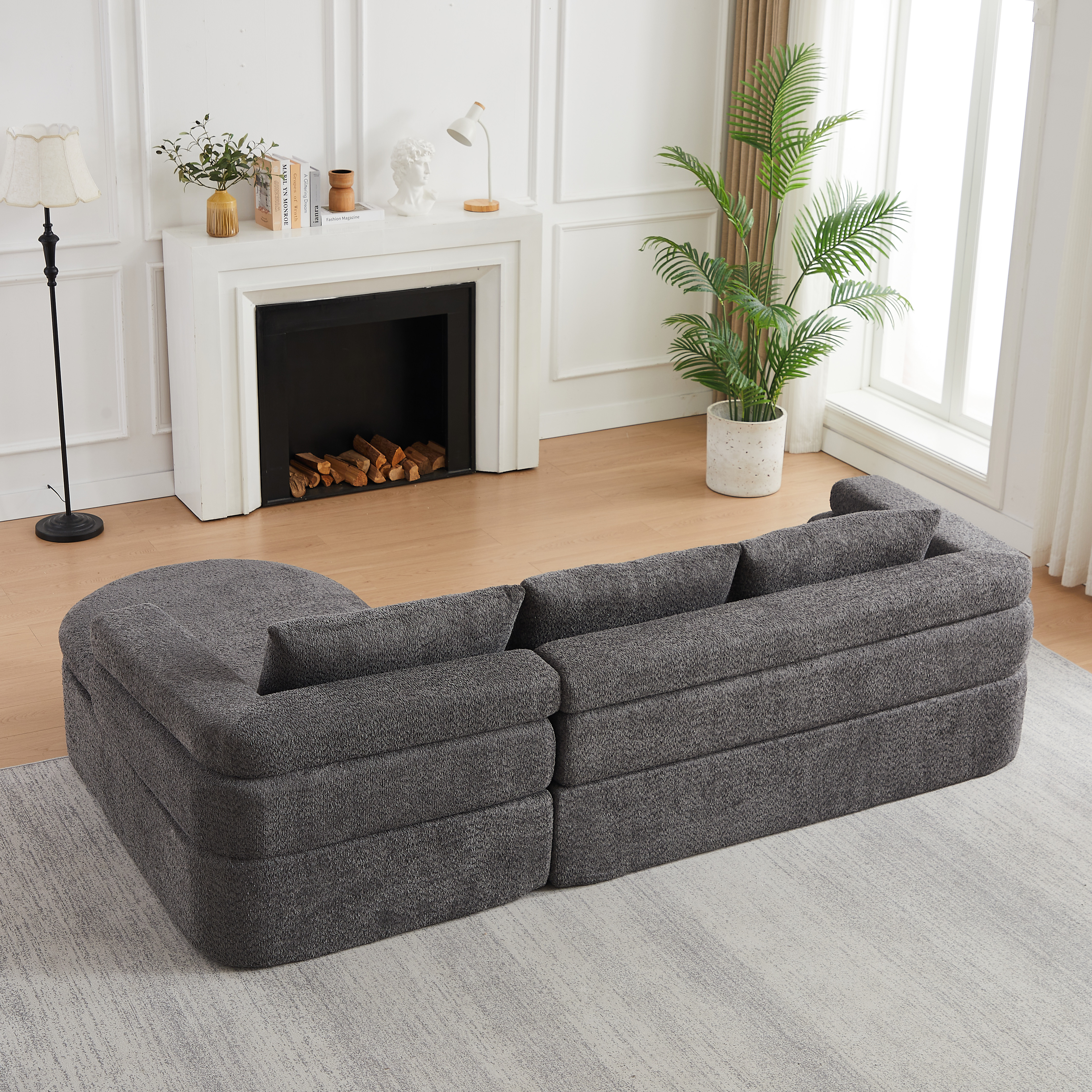 Canapé d’angle en L 3 places, Chenille, gris foncé - présentation 1