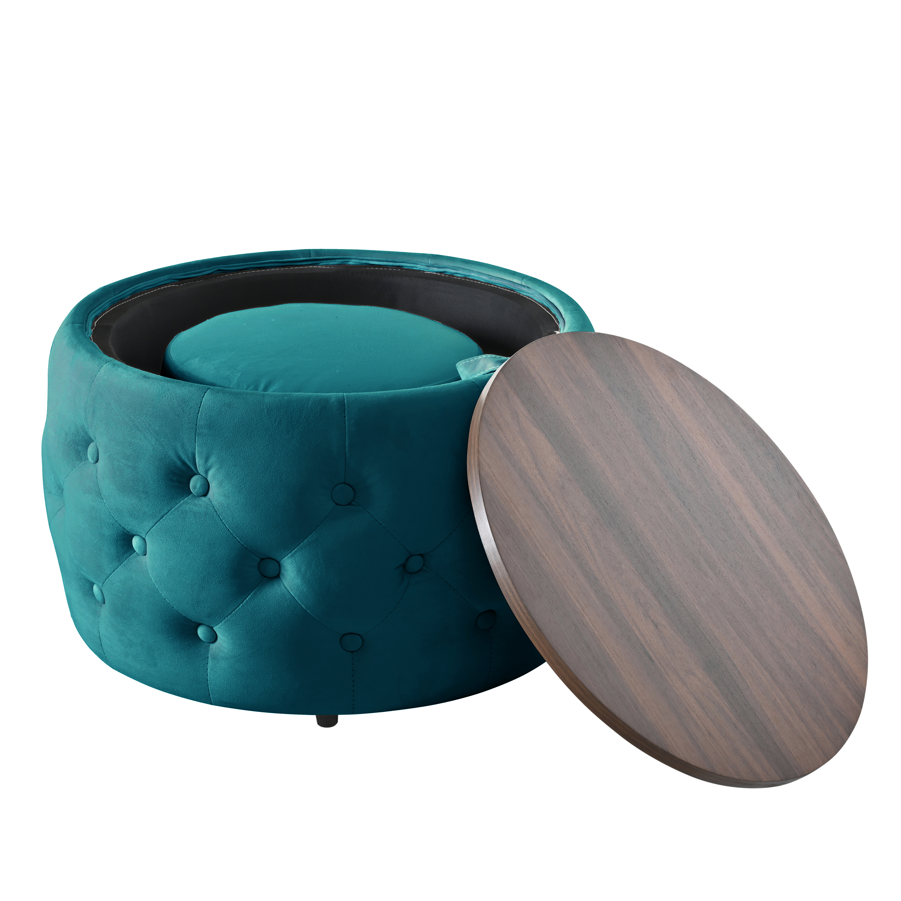 Ensemble de 2 poufs gigognes en velours, design 4-en-1, sert de banc de rangement, repose-pieds et table d'appoint avec plateau bois amovible, gain de place, pour salon et chambre, élégance et fonctionnalité - image 11