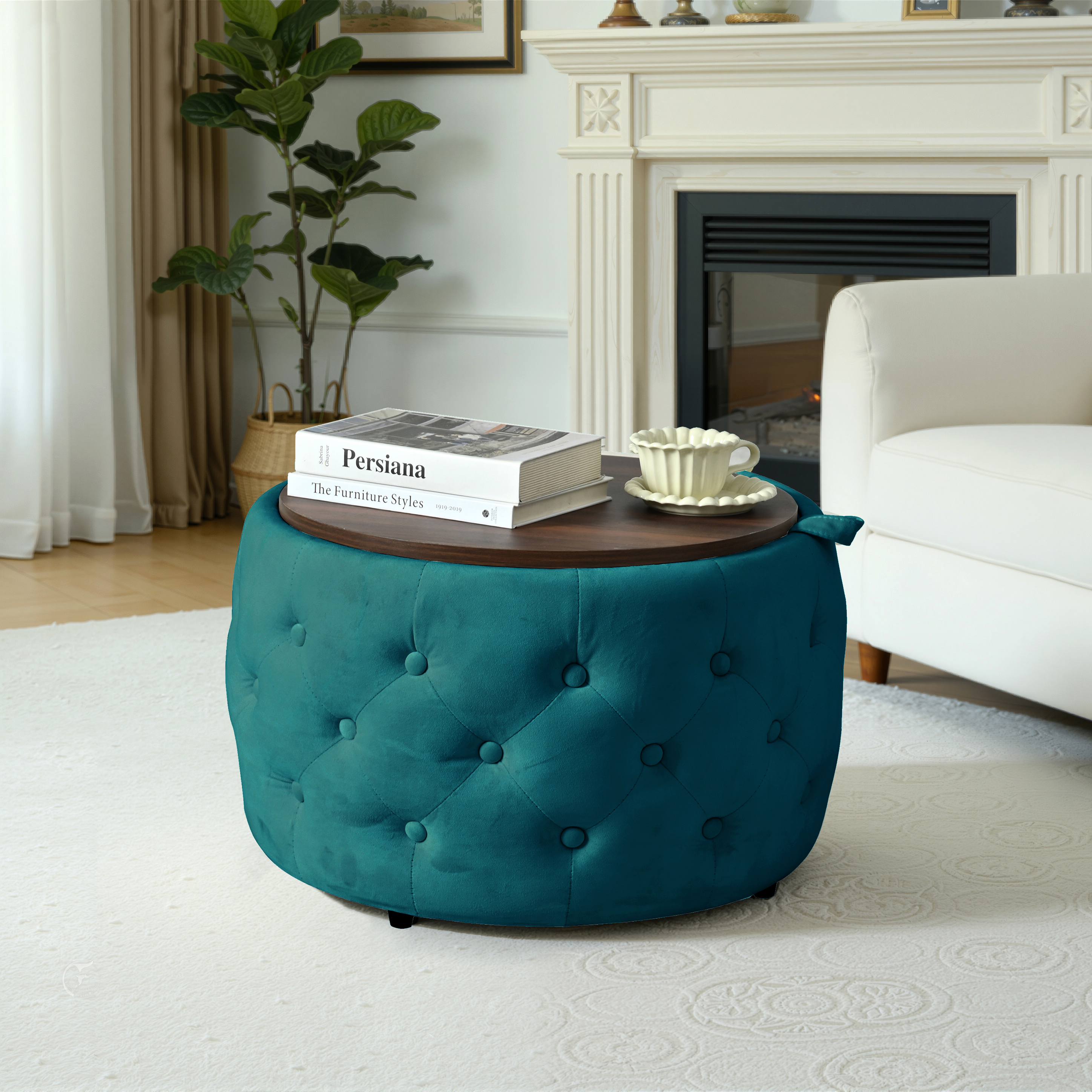 Ensemble de 2 poufs gigognes en velours, design 4-en-1, sert de banc de rangement, repose-pieds et table d'appoint avec plateau bois amovible, gain de place, pour salon et chambre, élégance et fonctionnalité - image 1