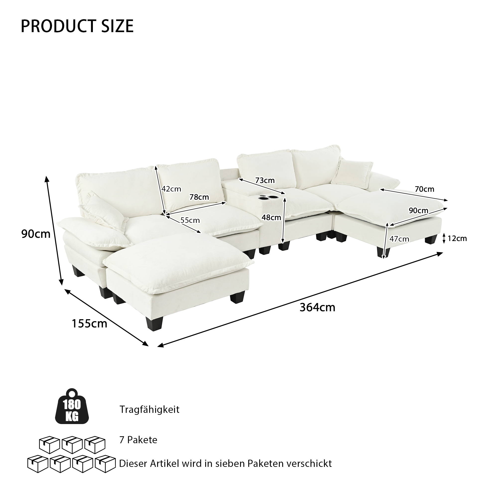 Modulare Cloud-Couch, U-förmiges Segelboot-Sofa mi