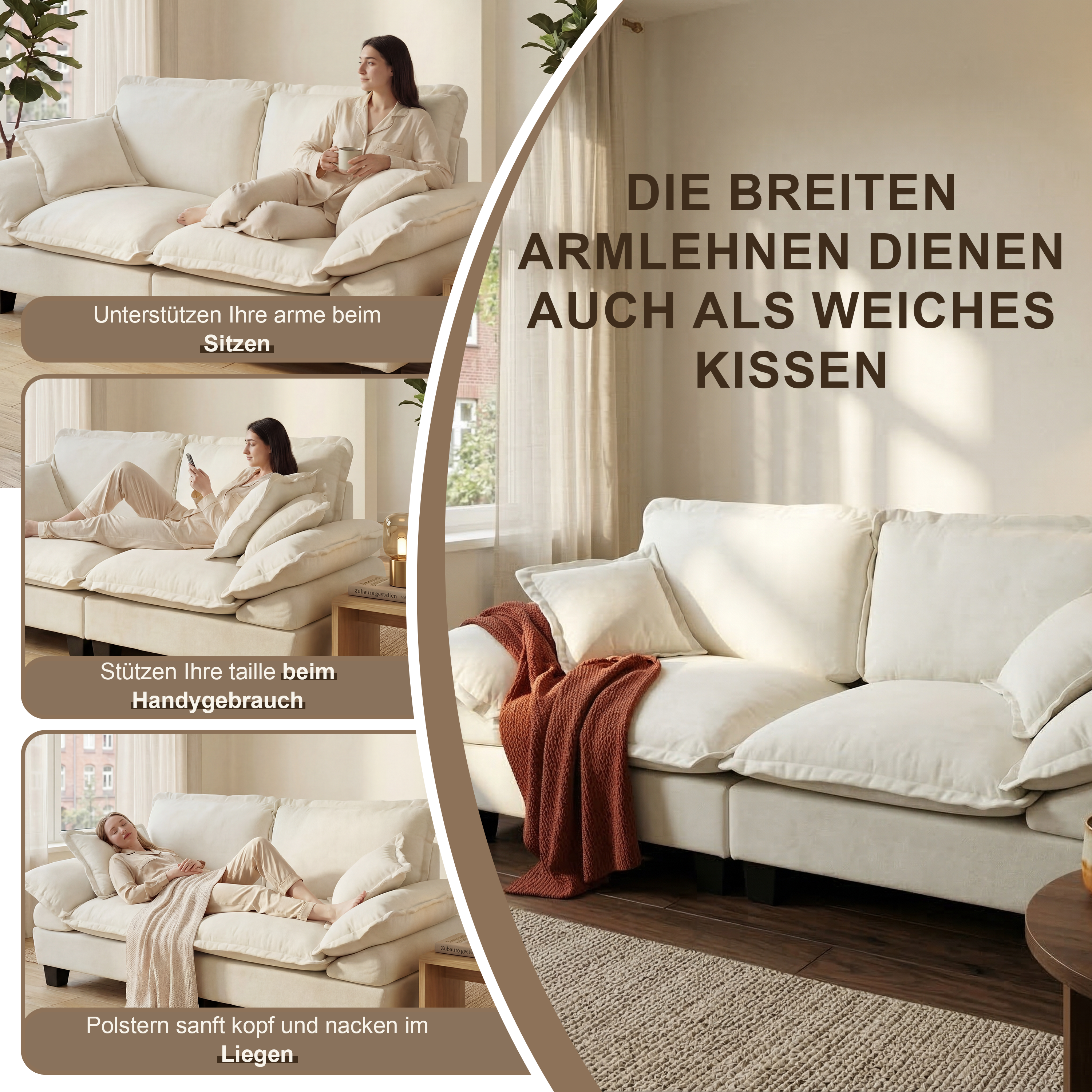 Canapé modulable avec assise confortable et finition soignée beige - présentation 1