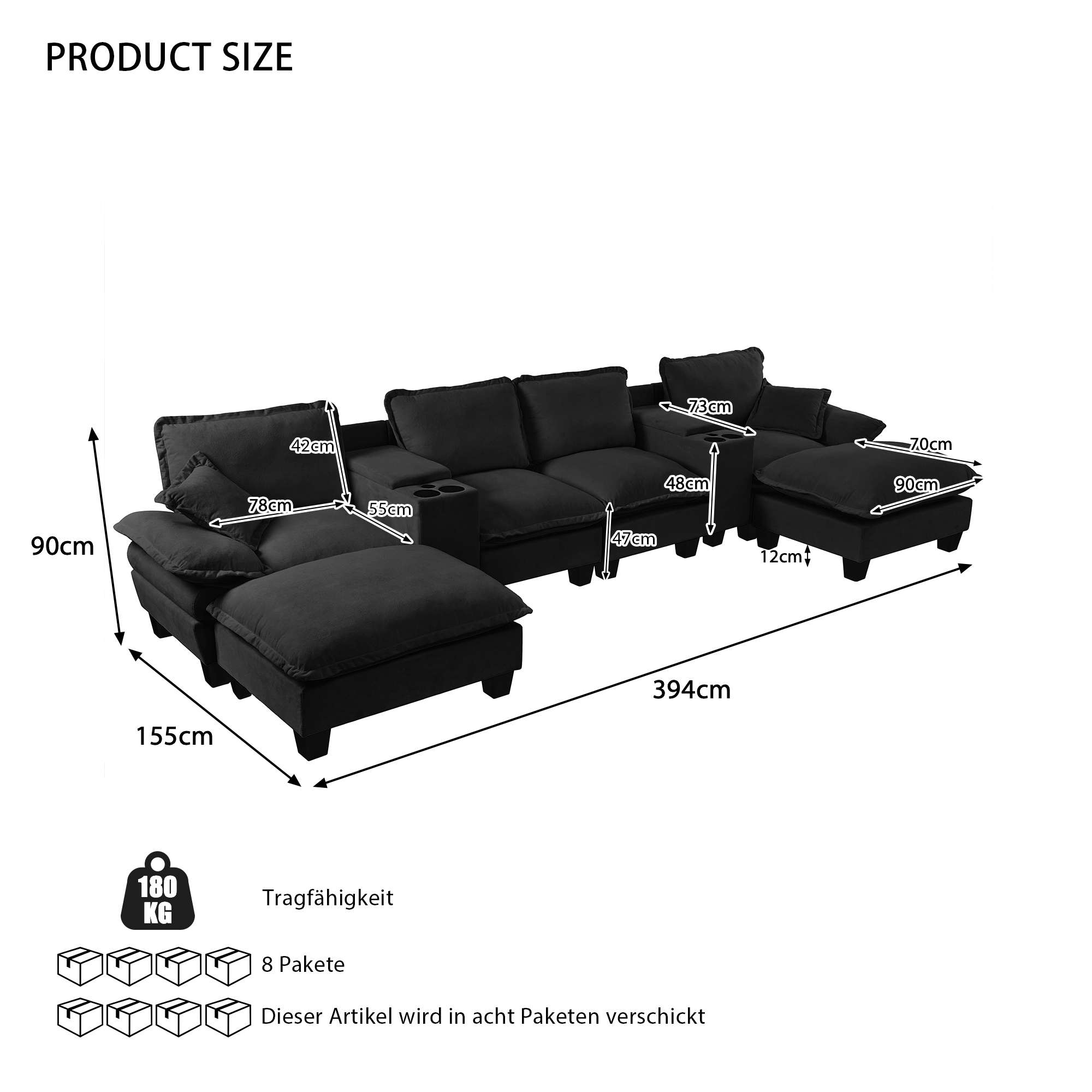 Modulare Cloud-Couch, U-förmiges Segelboot-Sofa mi