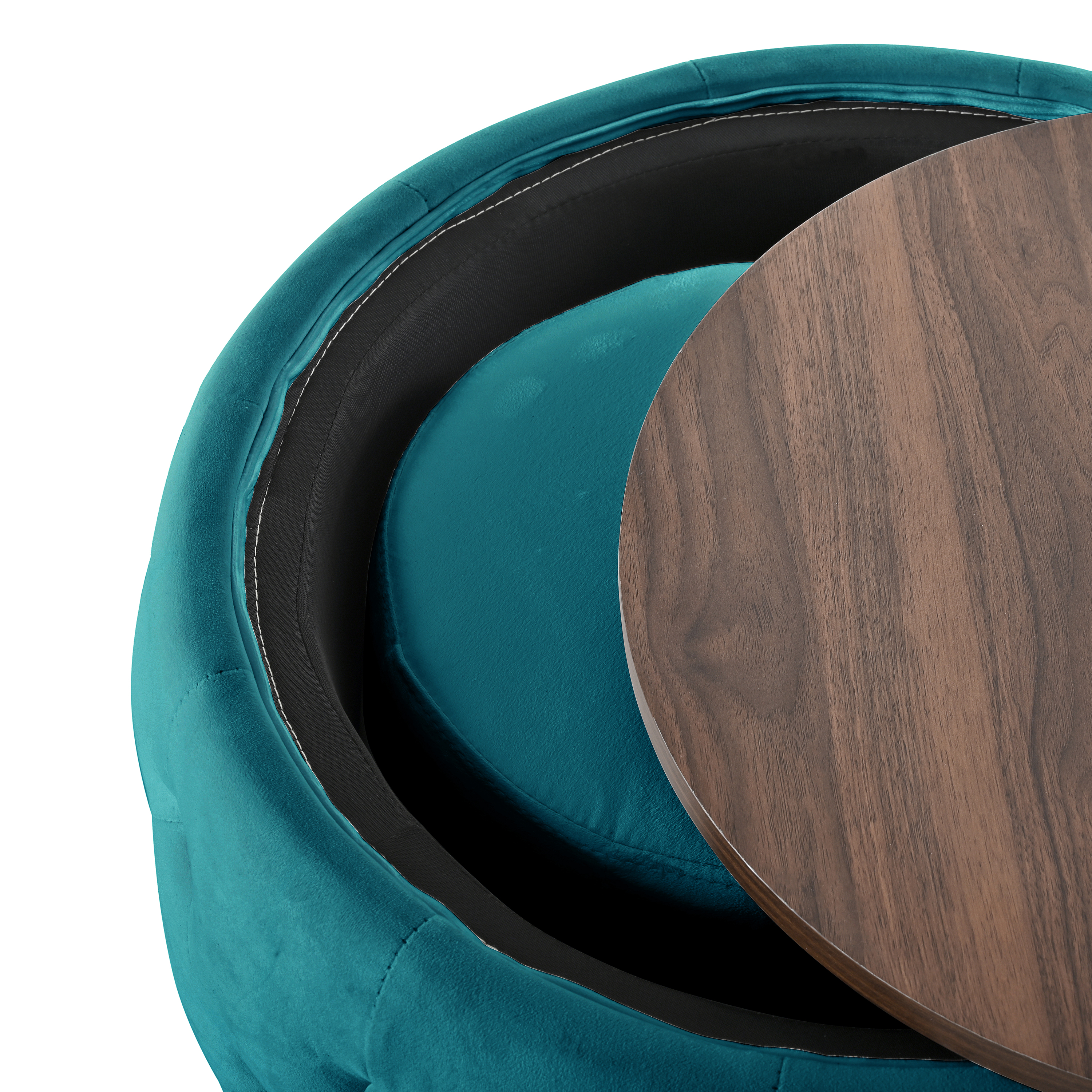 Ensemble de 2 poufs gigognes en velours, design 4-en-1, sert de banc de rangement, repose-pieds et table d'appoint avec plateau bois amovible, gain de place, pour salon et chambre, élégance et fonctionnalité - image 12