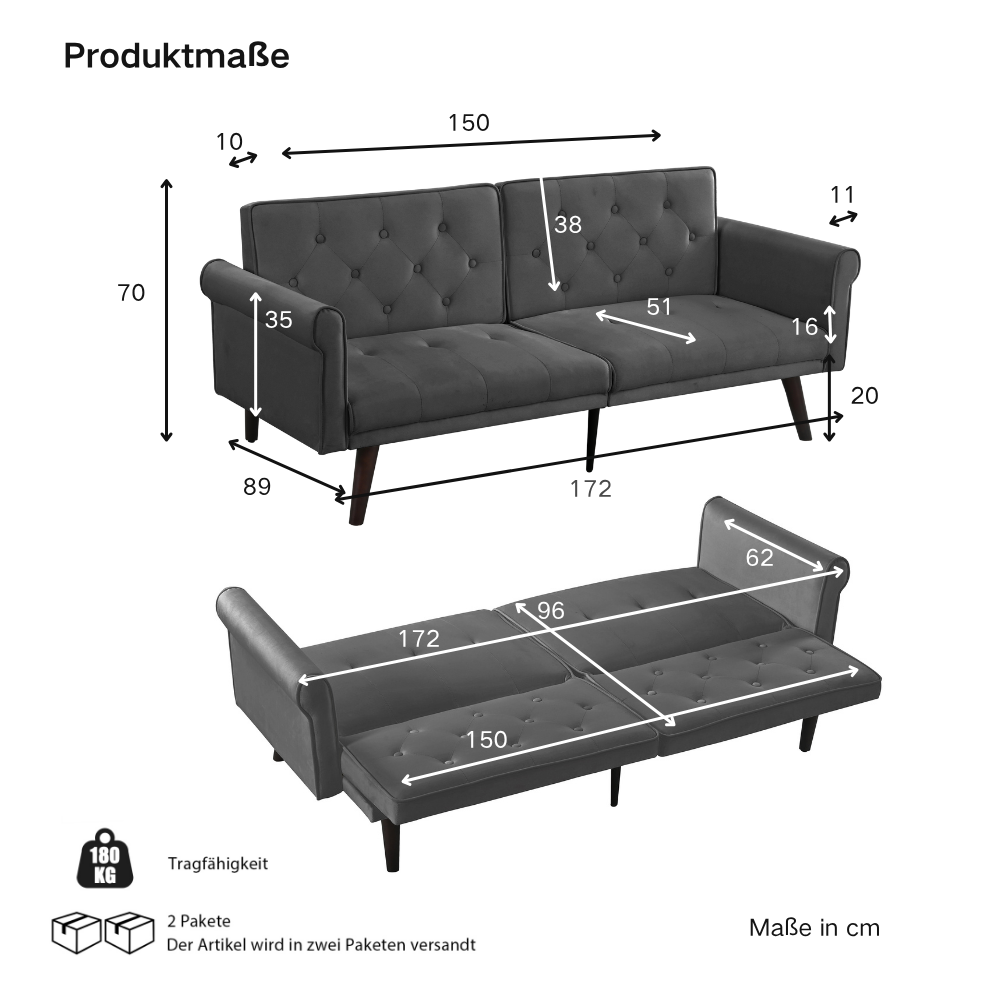 Verstellbares 2-in-1 Schlafsofa, Multifunktionales