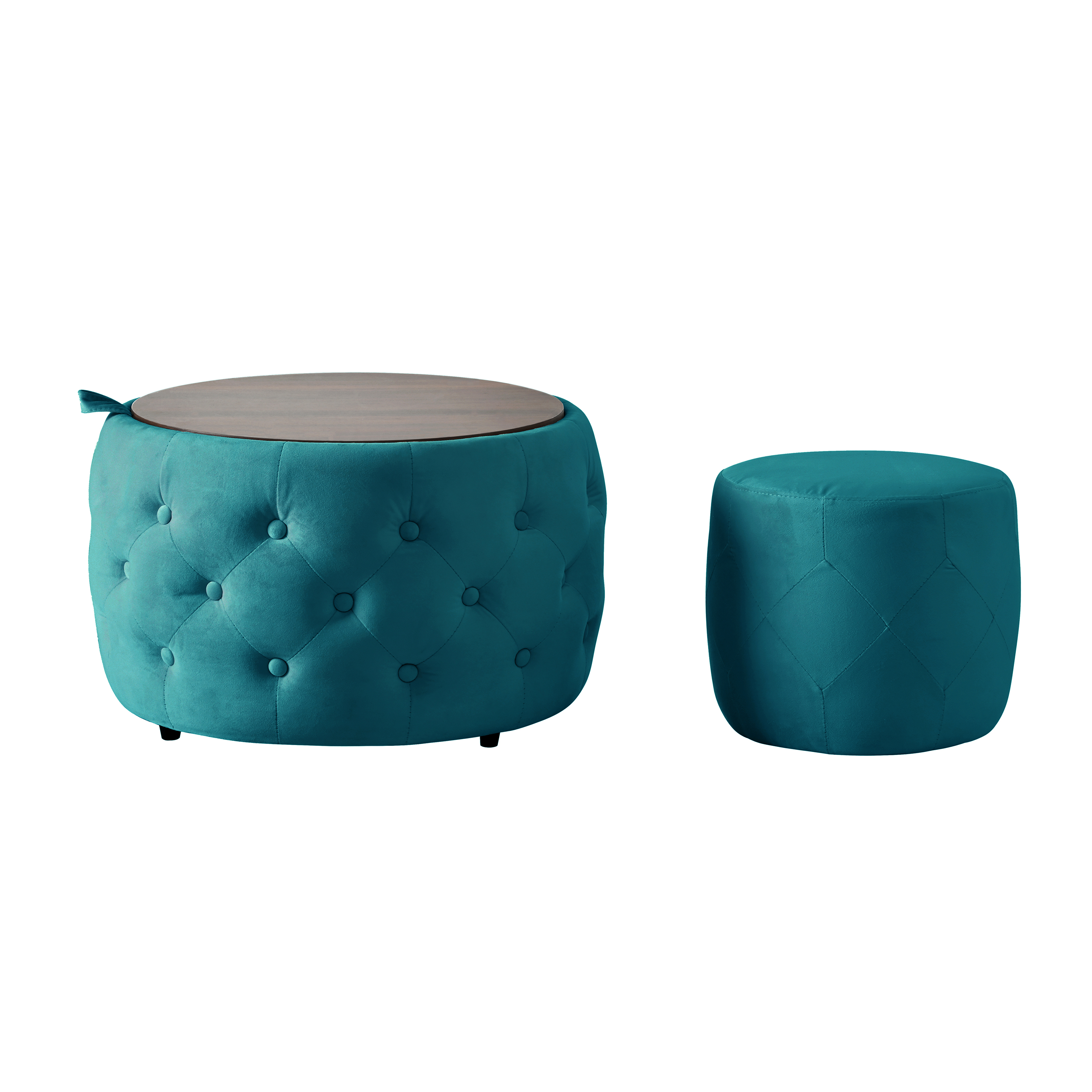 Ensemble de 2 poufs gigognes en velours, design 4-en-1, sert de banc de rangement, repose-pieds et table d'appoint avec plateau bois amovible, gain de place, pour salon et chambre, élégance et fonctionnalité - image 10