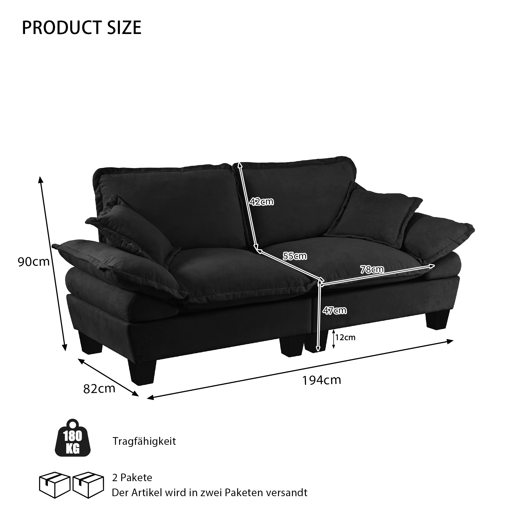 Canapé modulable avec assise confortable et finition soignée noir - points forts 1