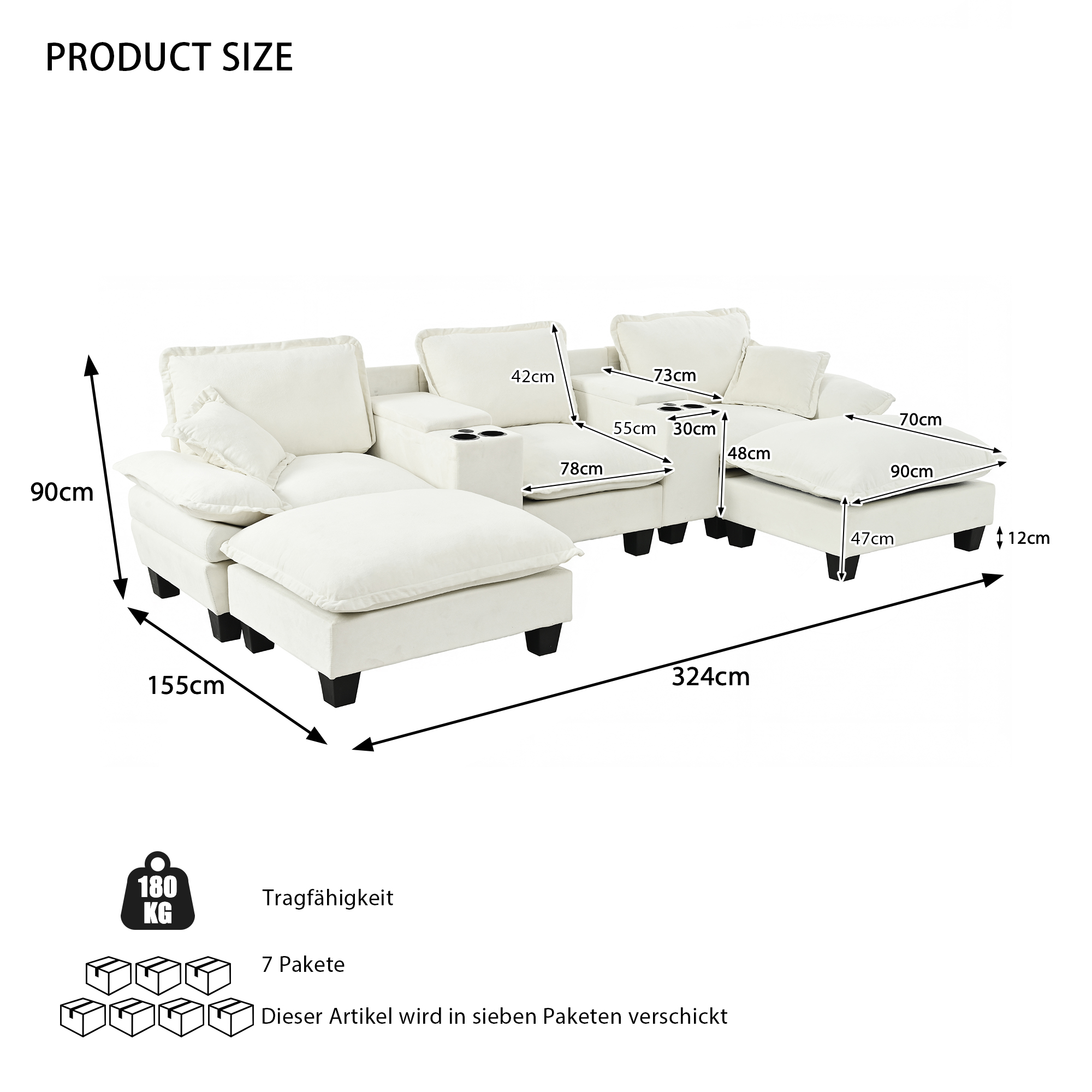 Modulare Cloud-Couch, U-förmiges Segelboot-Sofa mi