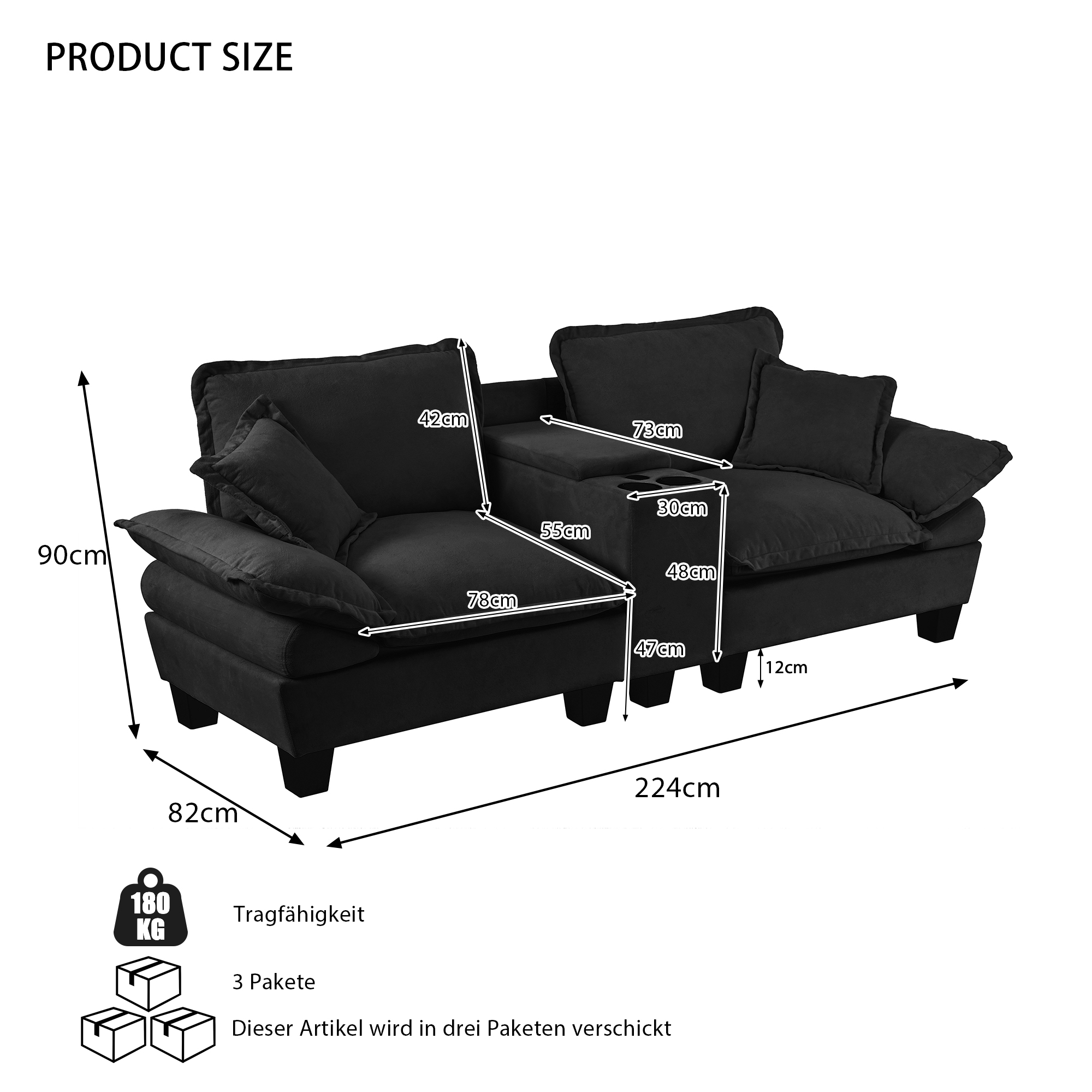 Canapé modulable avec assise confortable et finition soignée noir - points forts 1