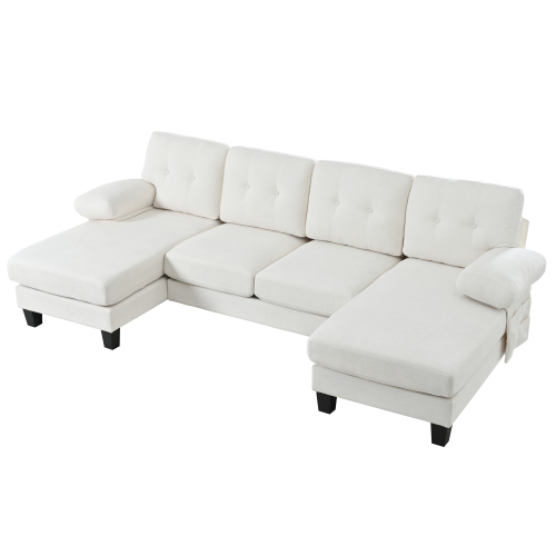 Canapé 4 places avec double méridienne en chenille beige