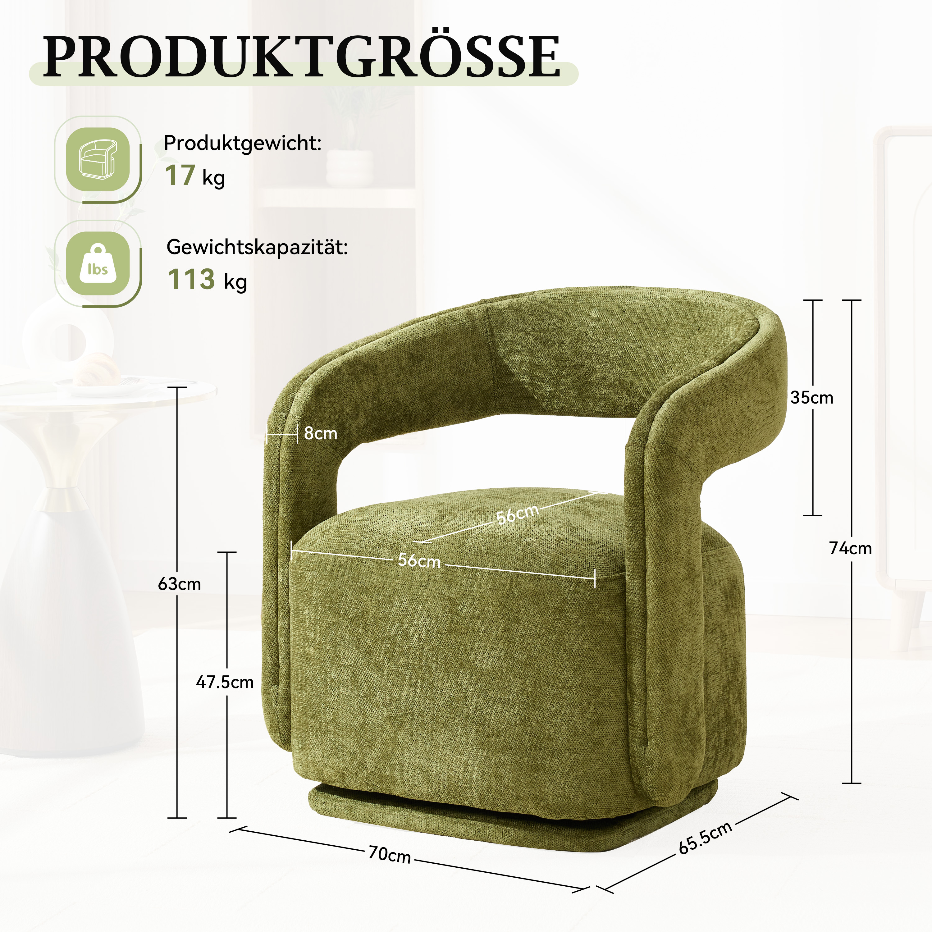 Dimensions du fauteuil d'appoint