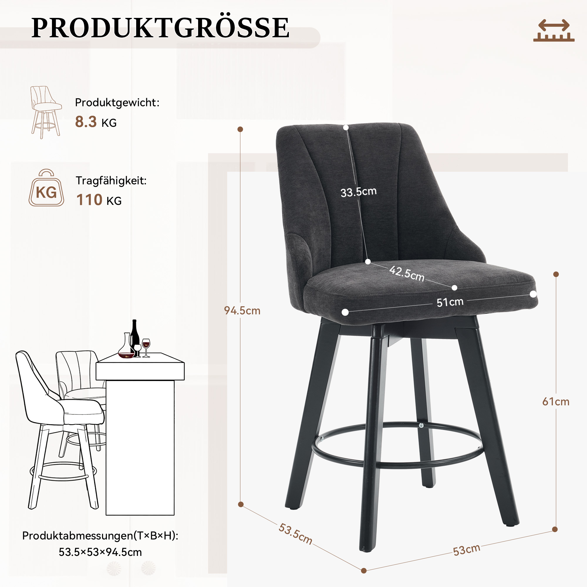 Dimensions du tabouret de bar