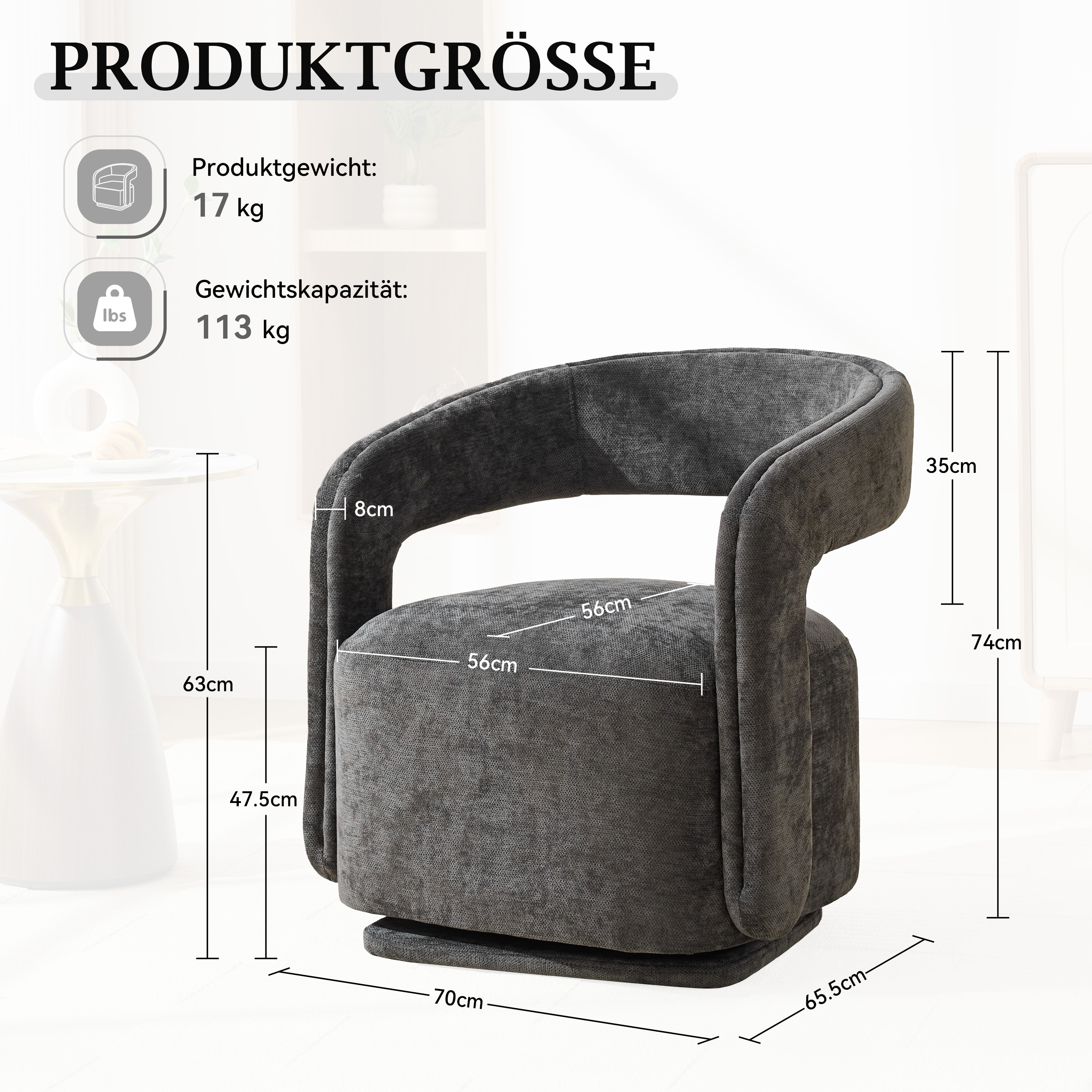 Dimensions du fauteuil d'appoint