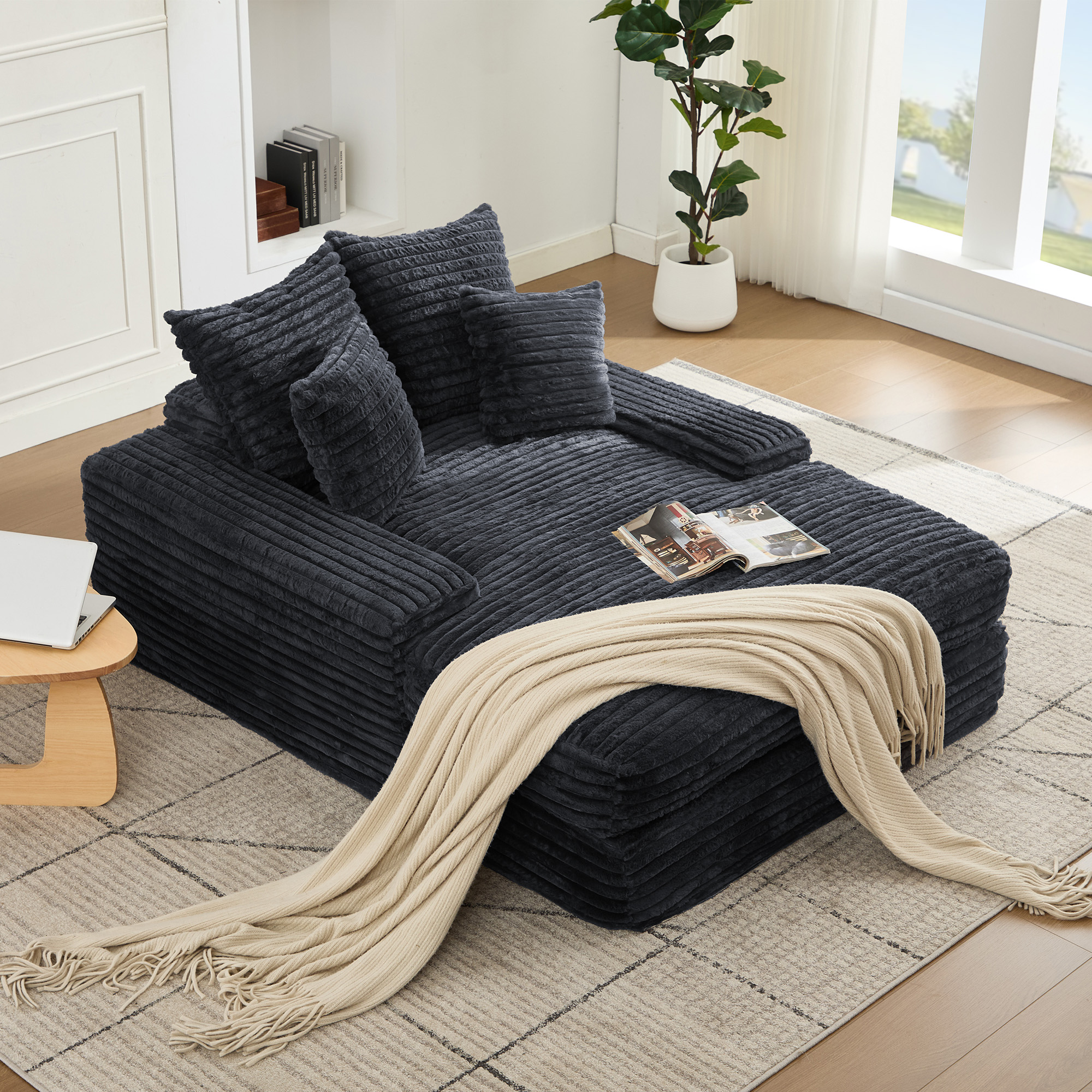 027R–Luxus Cord Sofa, modernes Design, 4 Kissen, u