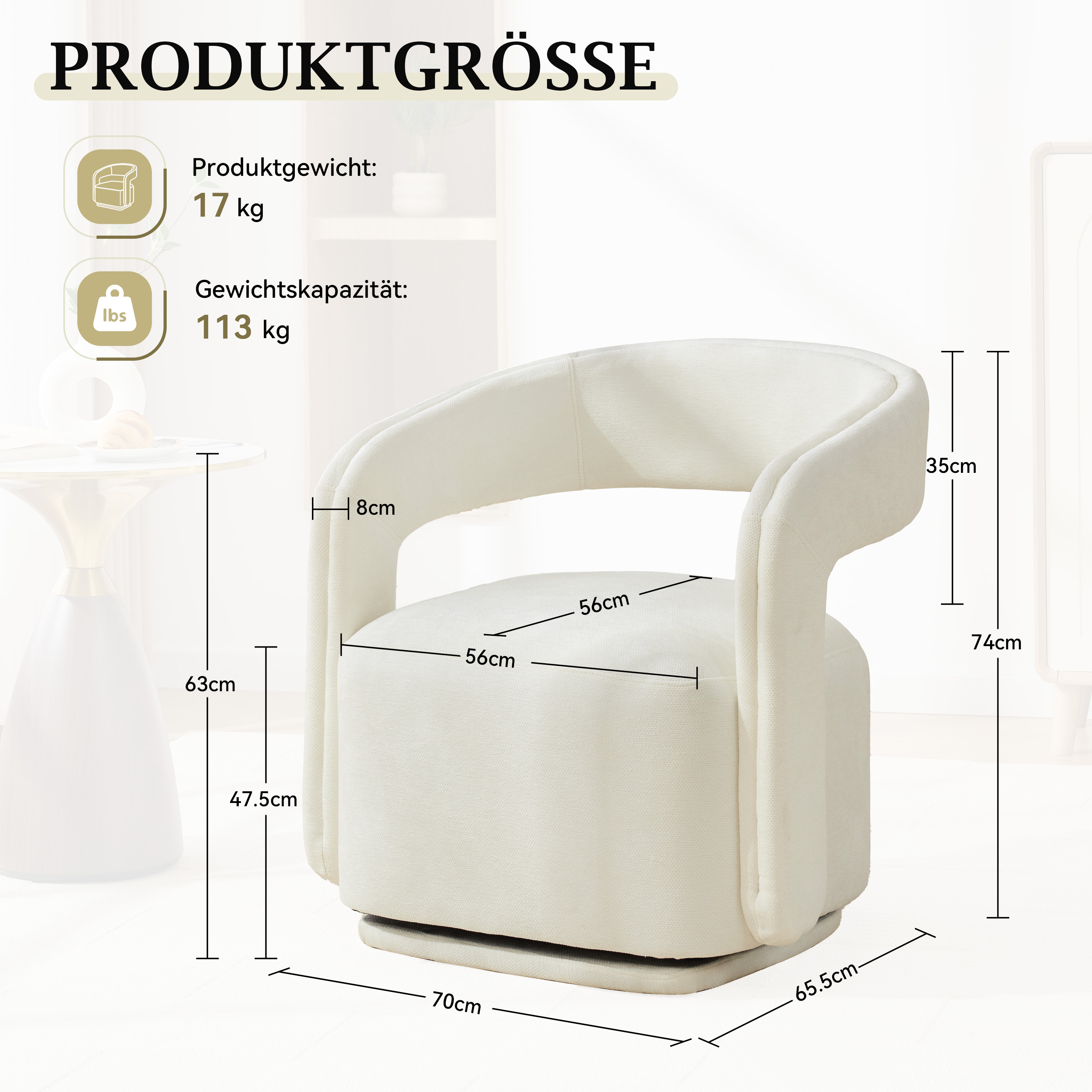 Dimensions du fauteuil d'appoint