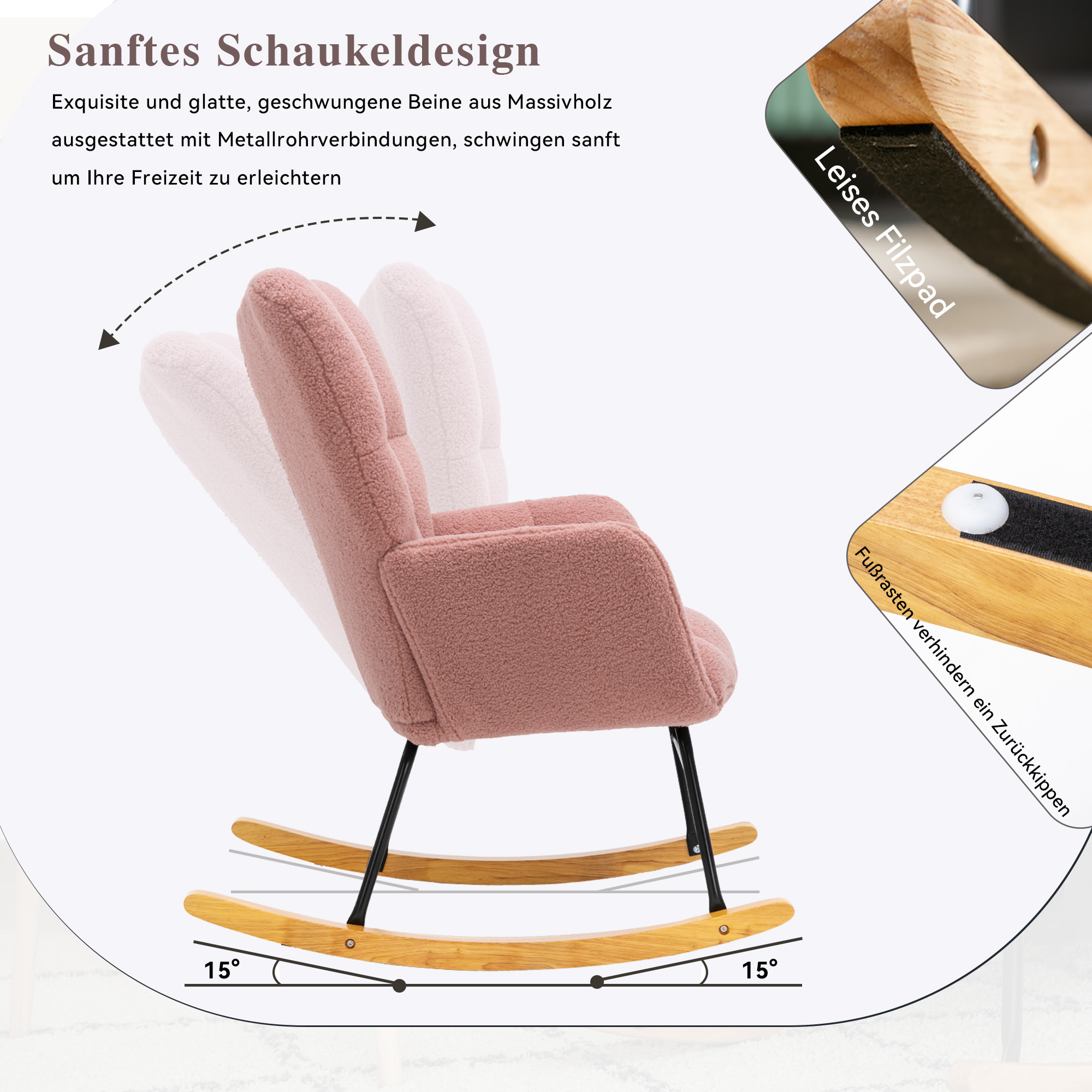 009 Mid Century Moderner Schaukelstuhl aus Teddyst