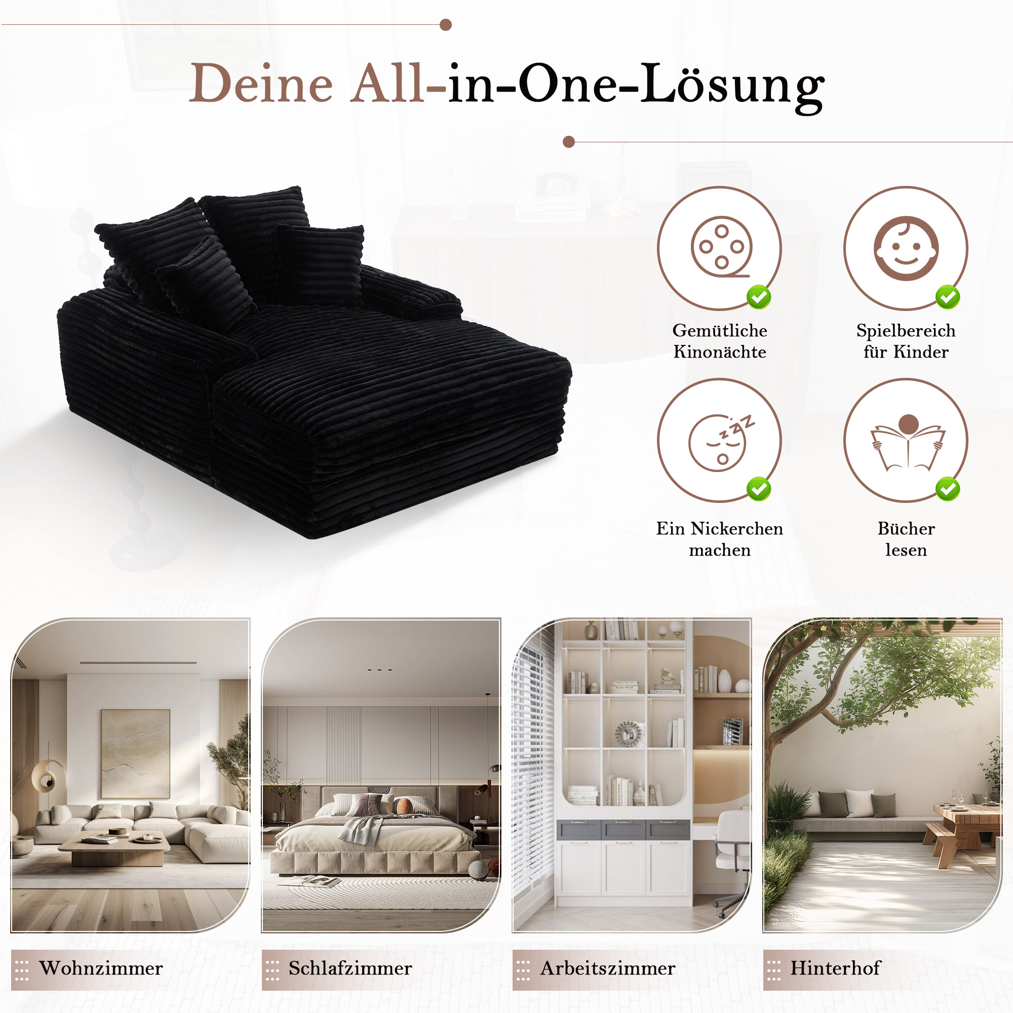 027–Luxus Cord Sofa, modernes Design, 4 Kissen, ul