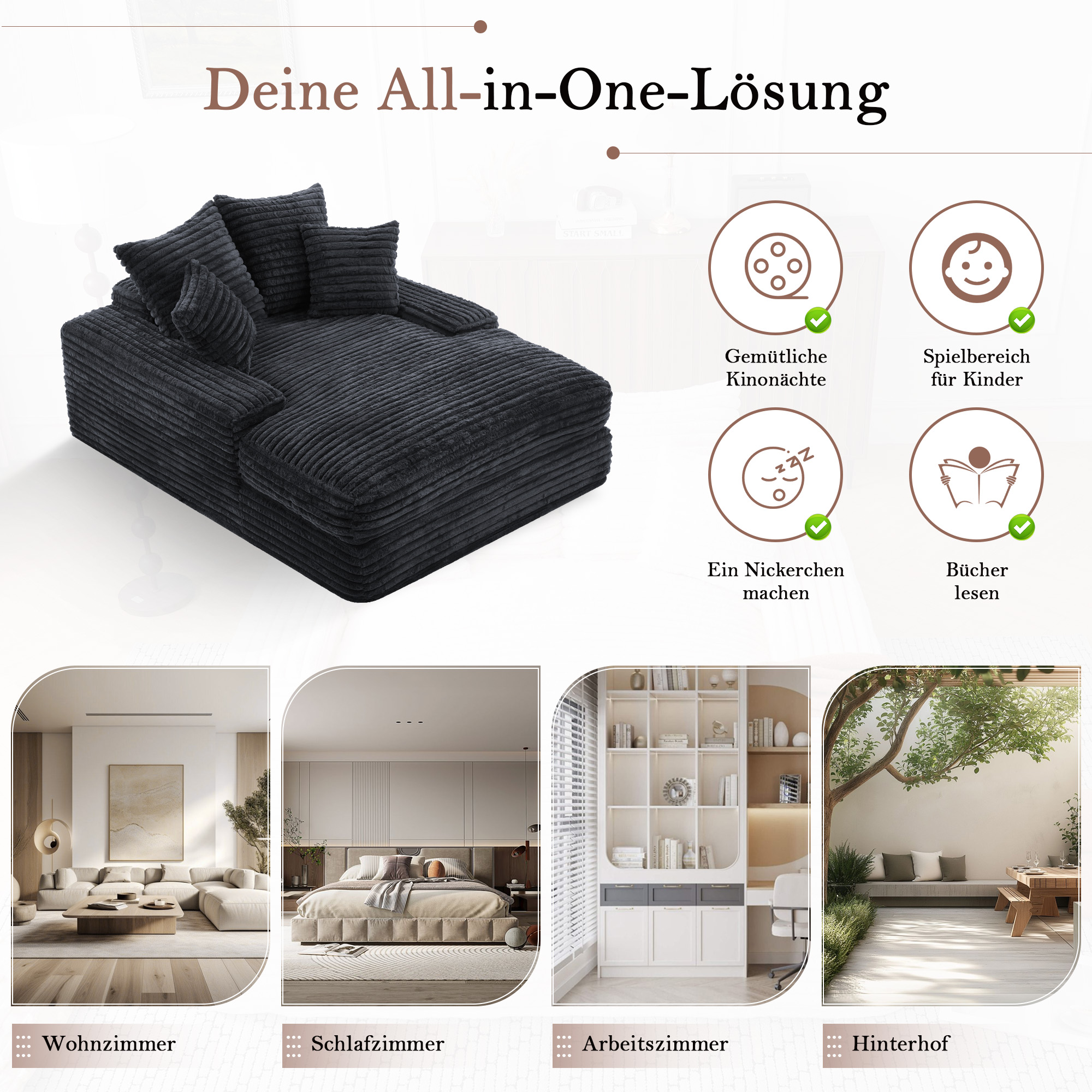 027R–Luxus Cord Sofa, modernes Design, 4 Kissen, u