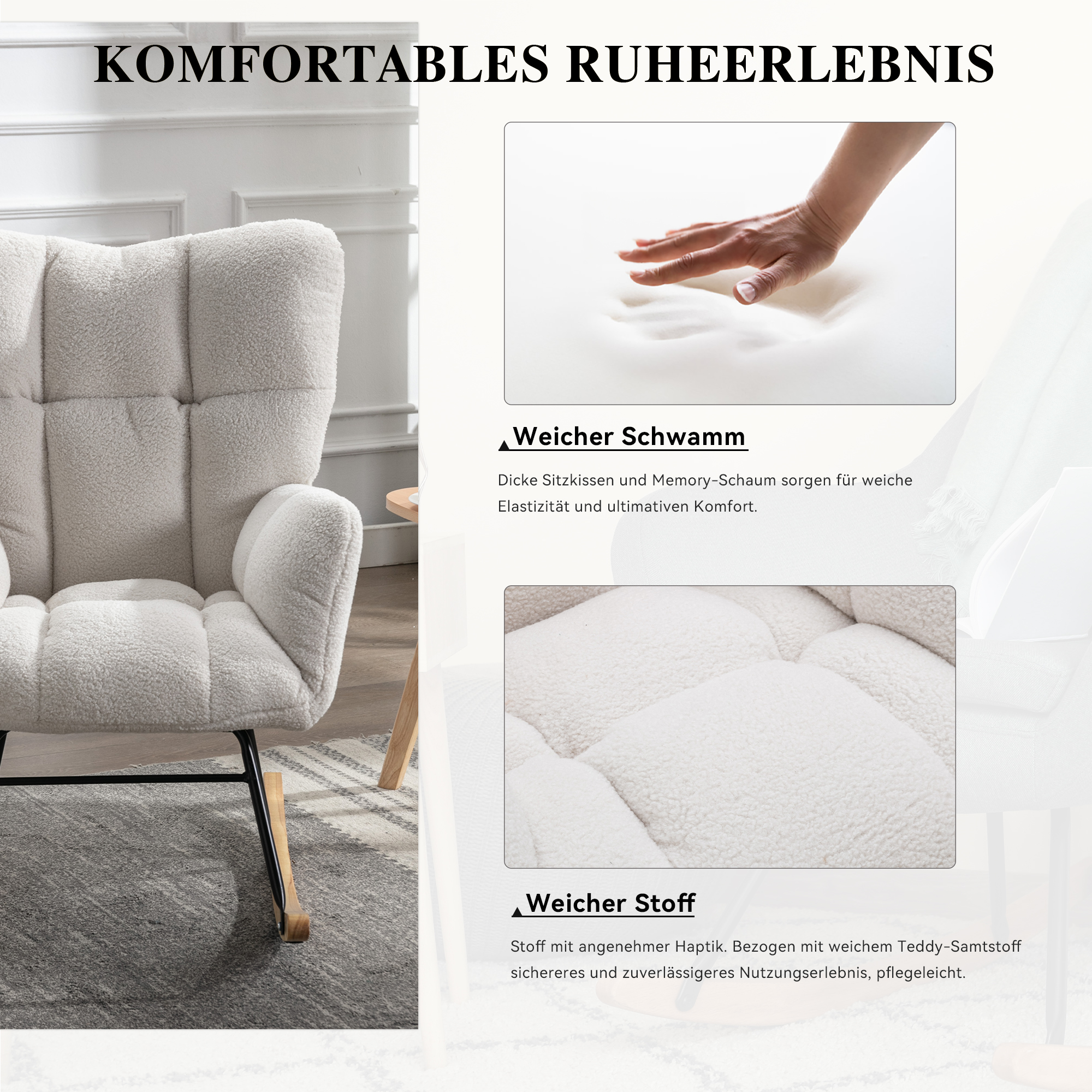 009 Mid Century Moderner Schaukelstuhl aus Teddyst