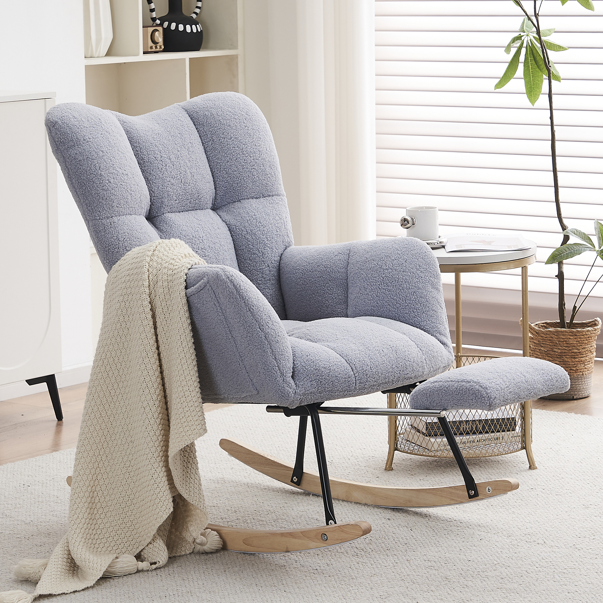 Fauteuil à bascule gris en Teddy - vue 1