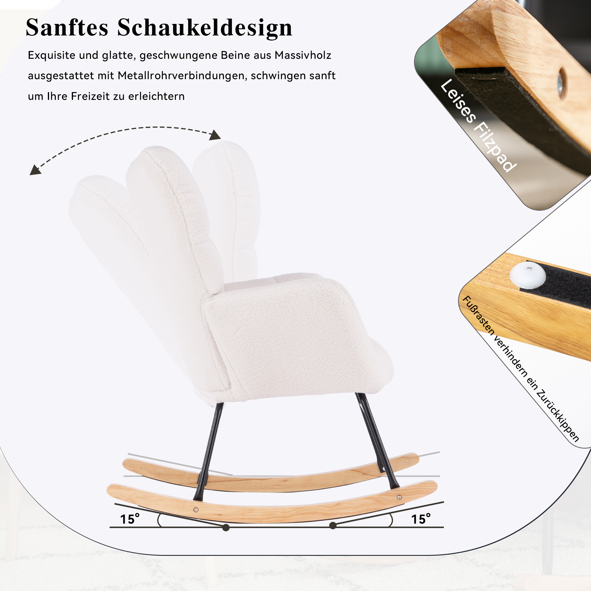 009 Mid Century Moderner Schaukelstuhl aus Teddyst