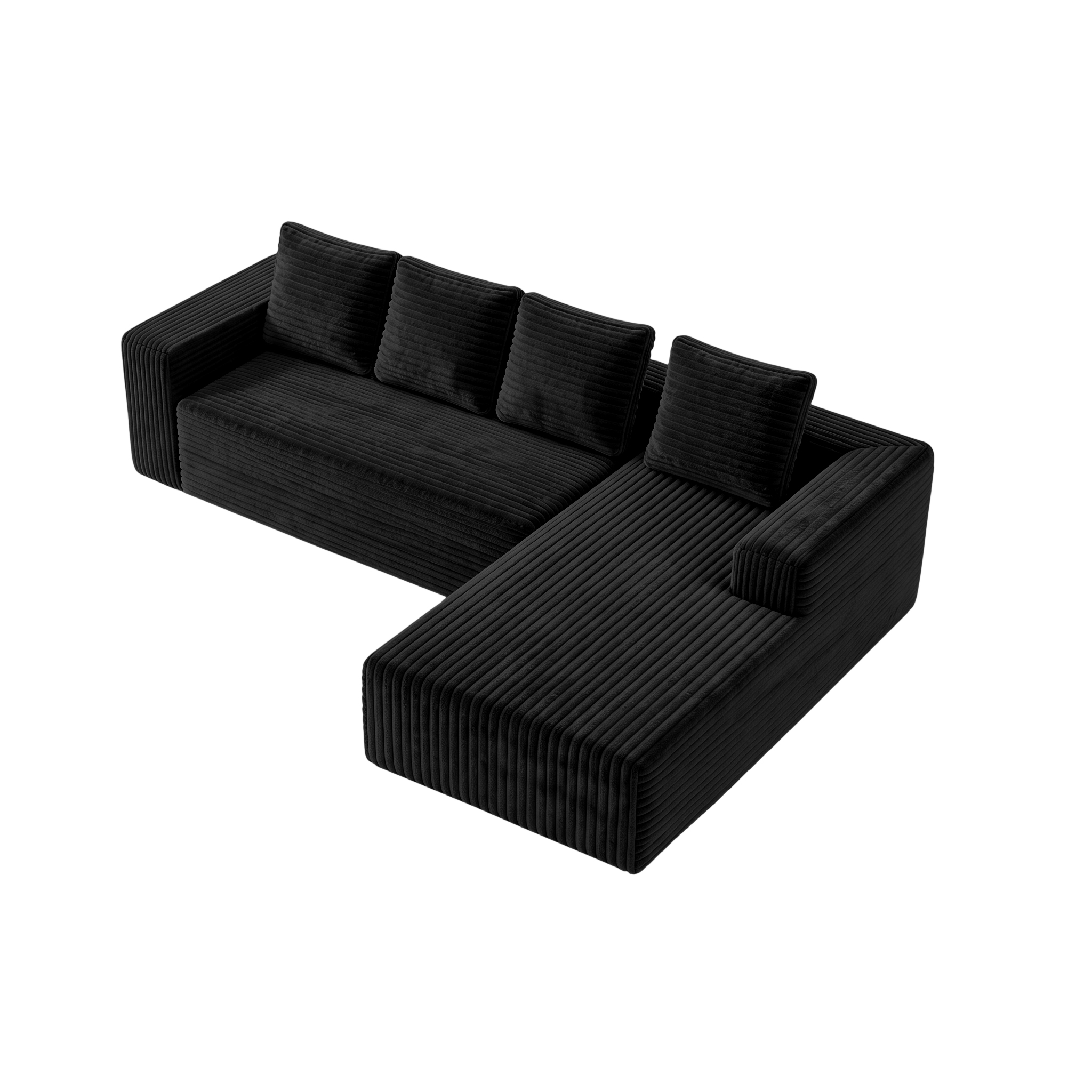 Canapé 4 places 261 x 168 x 58 cm, convertible, modulable, sans montage, en velours côtelé, Noir - détails