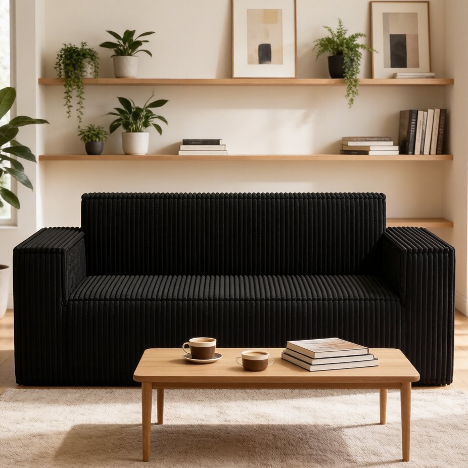 Canapé 178 x 86 x 70 cm, en velours côtelé, Noir - vue complémentaire