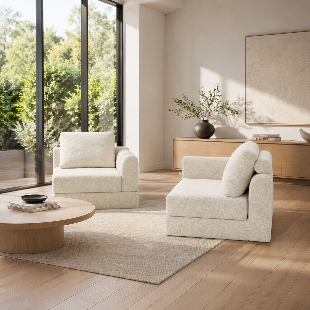 Canapé convertible 2 places 160 x 80 x 78 cm, Tissu, beige - vue principale 1