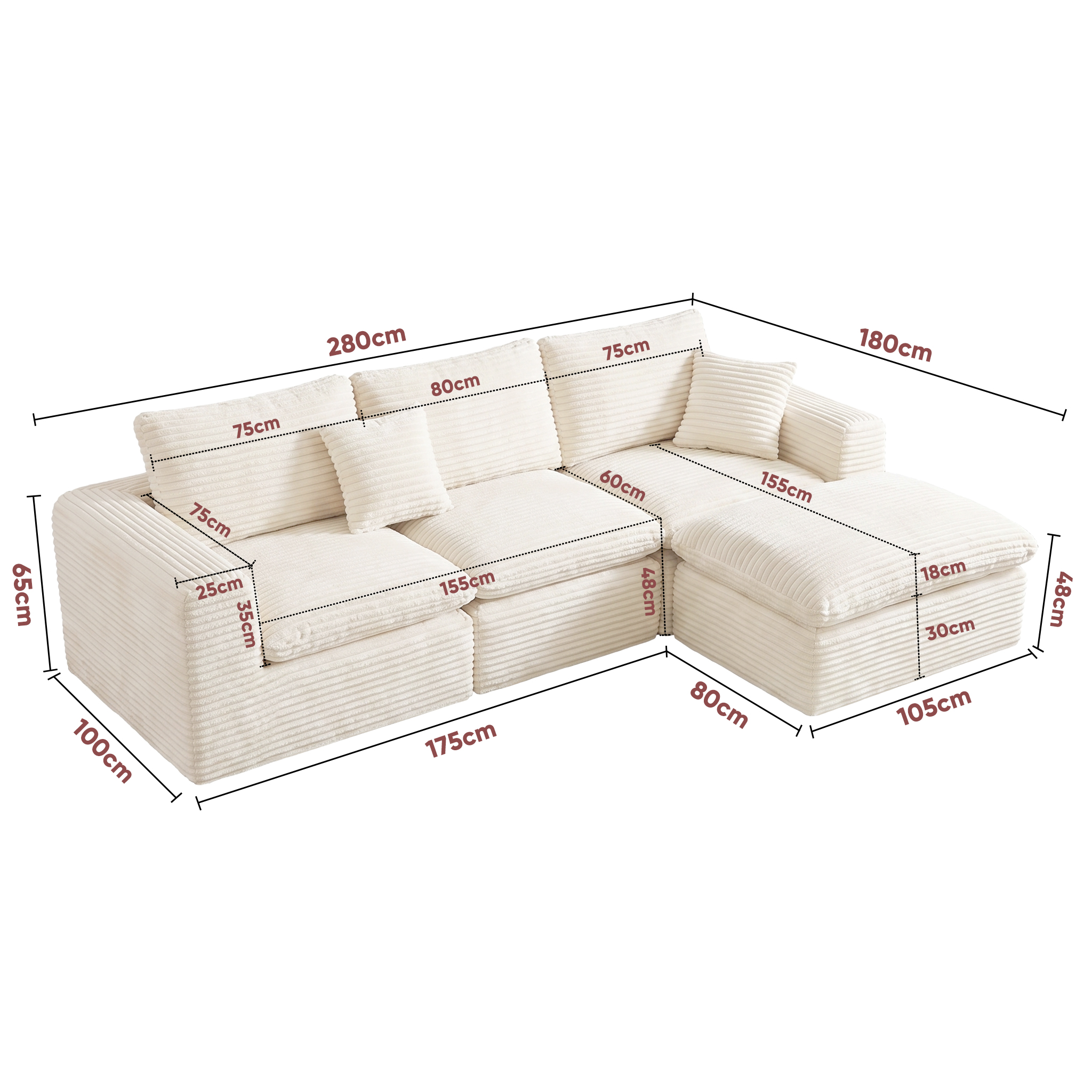 Détails de configuration du canapé modulable Beige