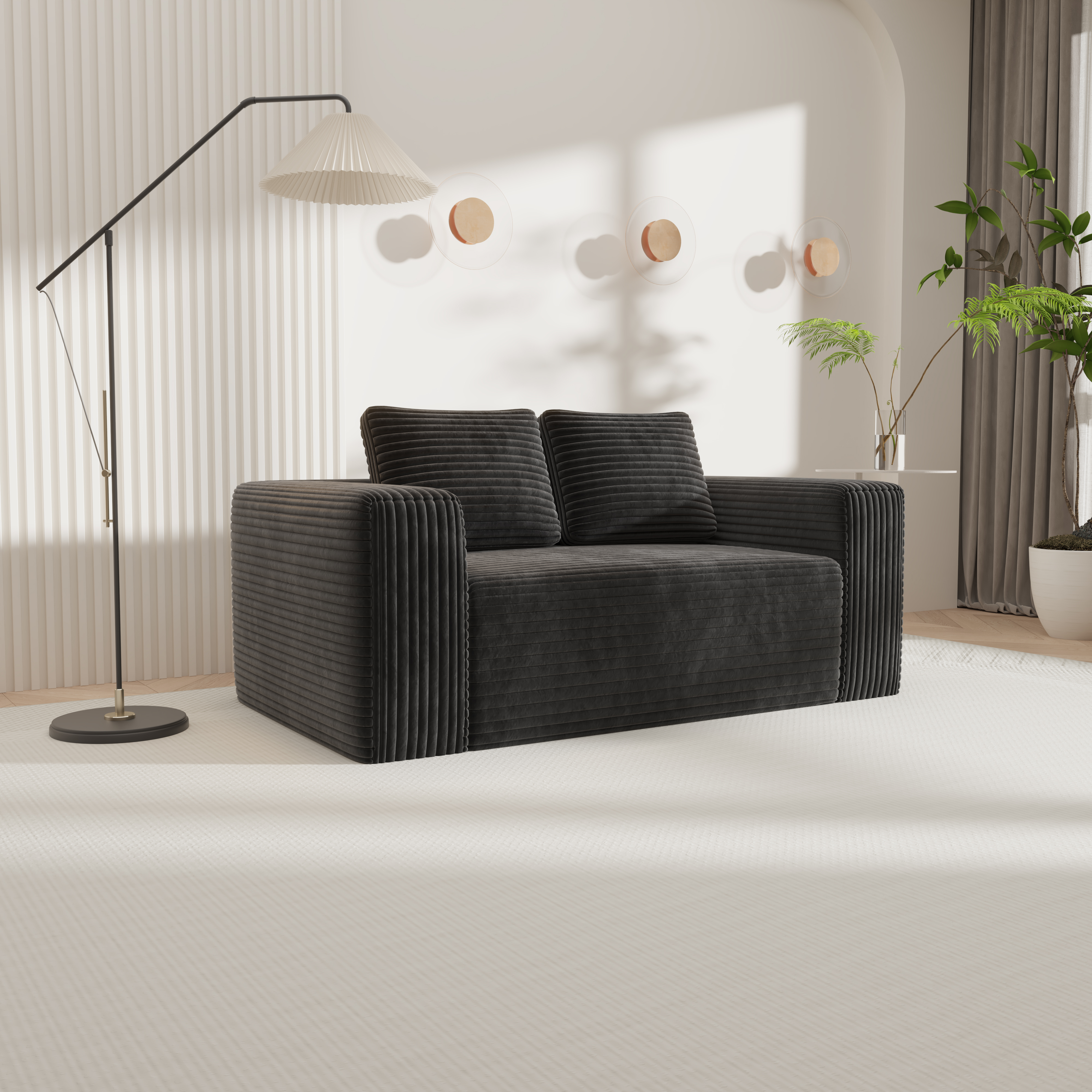 Canapé modulable / canapé de salon 2 places 160 x 88 x 58 cm, velours côtelé, Noir - présentation 1