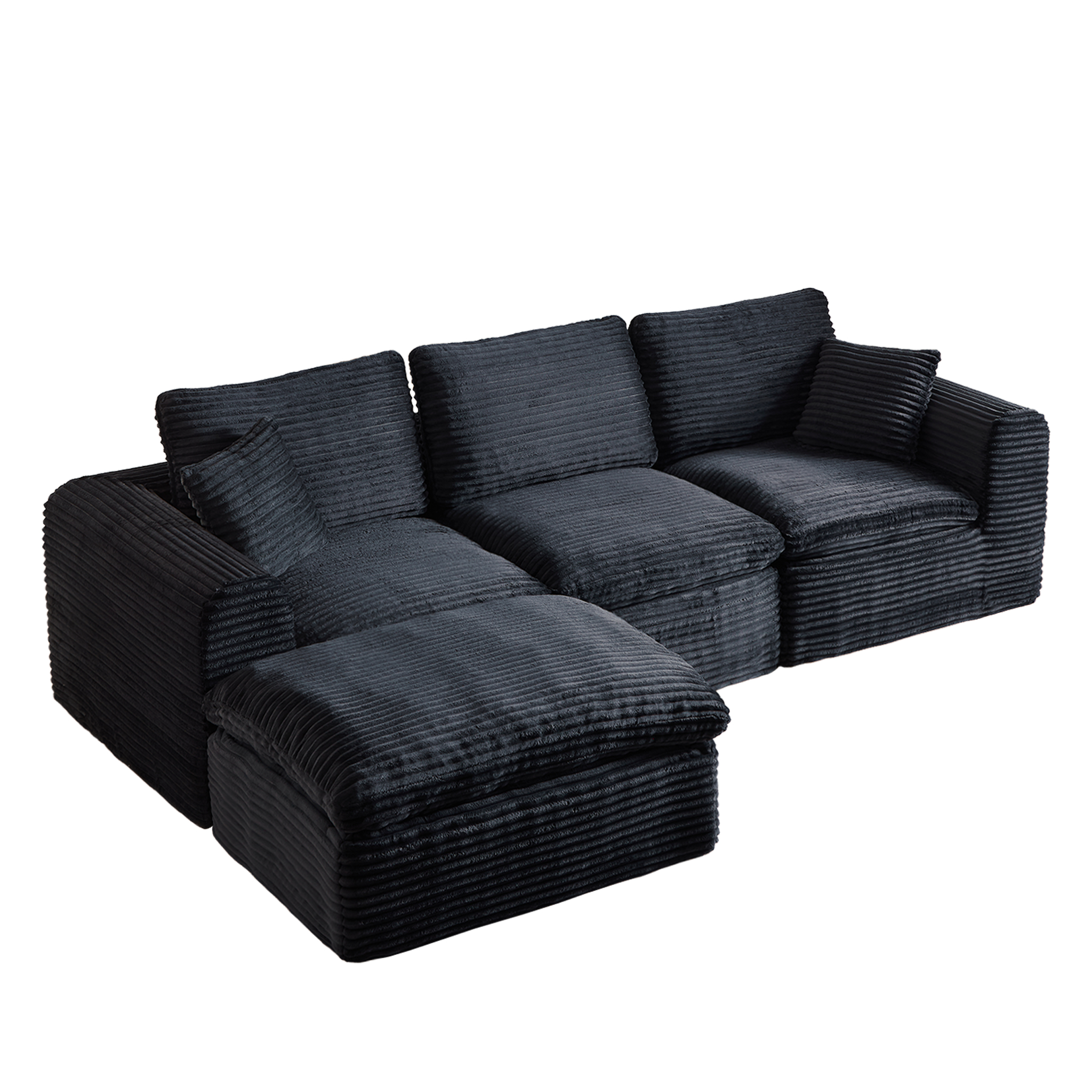 Canapé d’angle convertible en L 3 places en velours côtelé, Noir + bleu, 280 x 180 x 65 cm - présentation 1